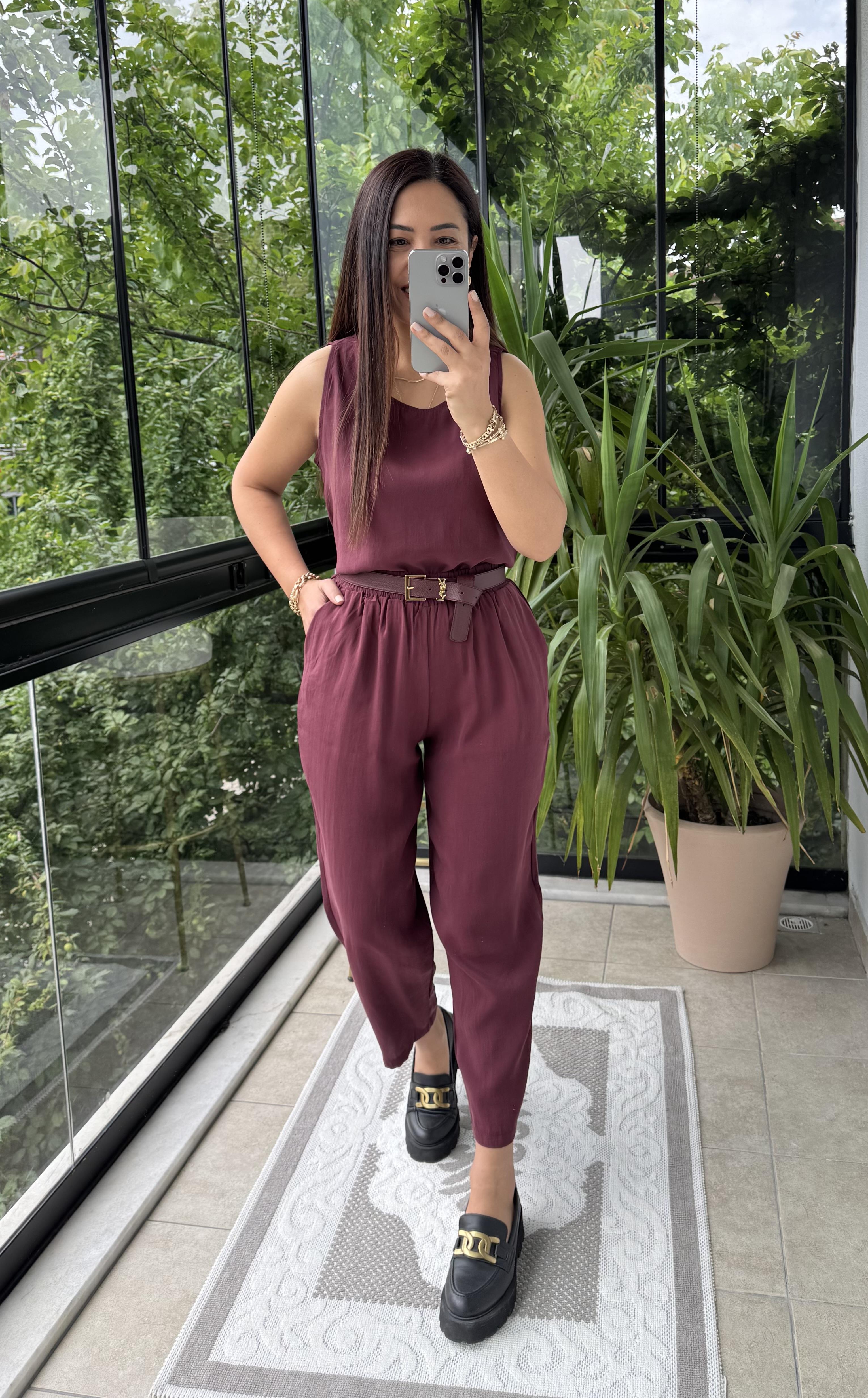 Sıfır Kol Tensel Takım Bordo