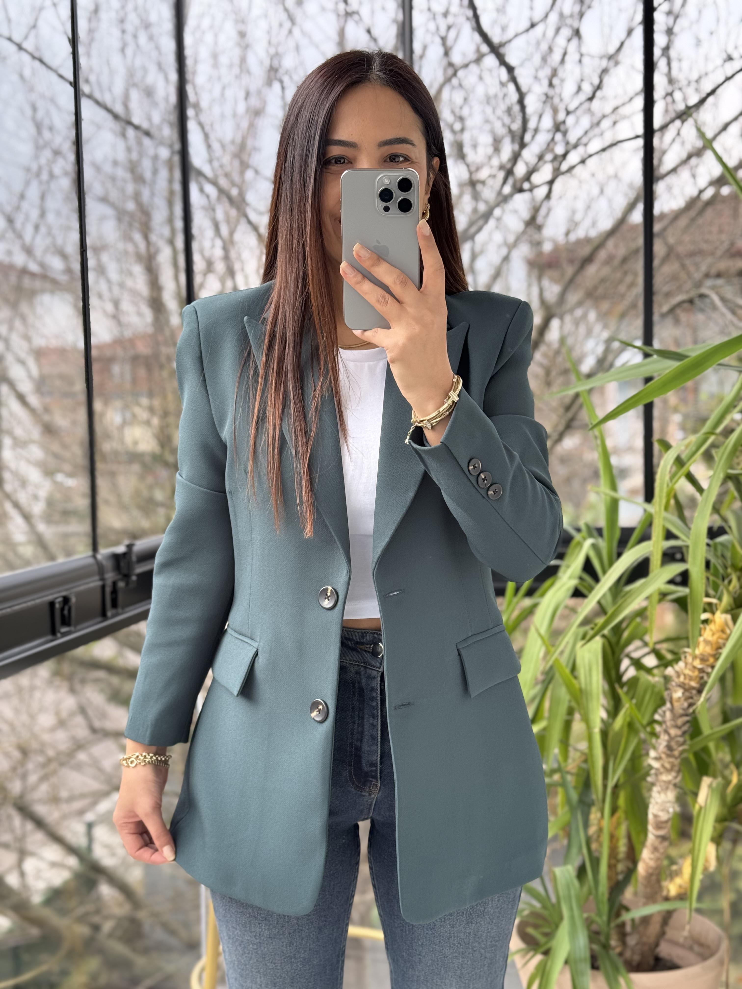 Slimfit İki düğme Blazer Ceket Zümrüt