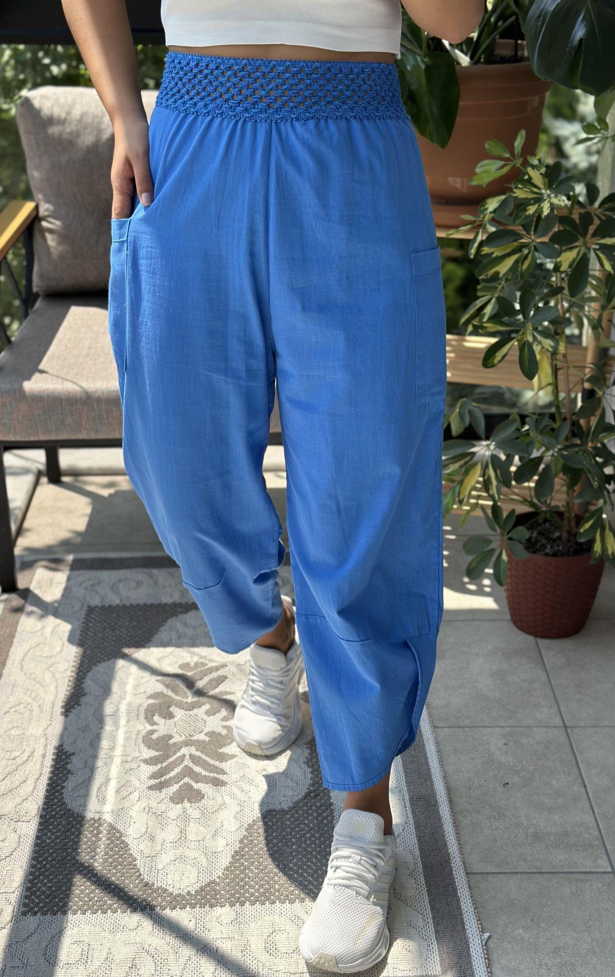 Tasarım Beli File Detay Ketem Pantolon Mavi