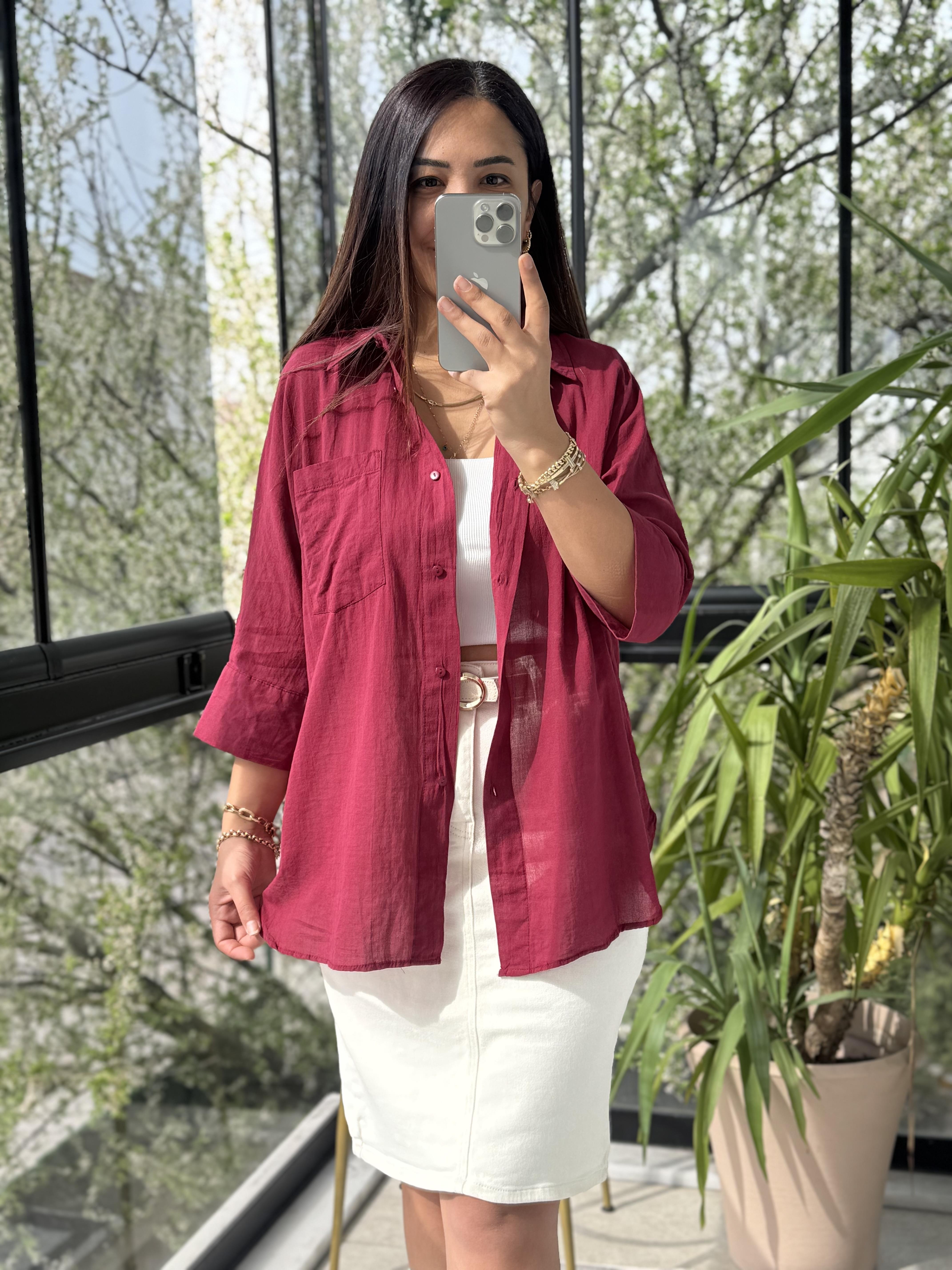 Tek Cep Natural Gömlek Bordo