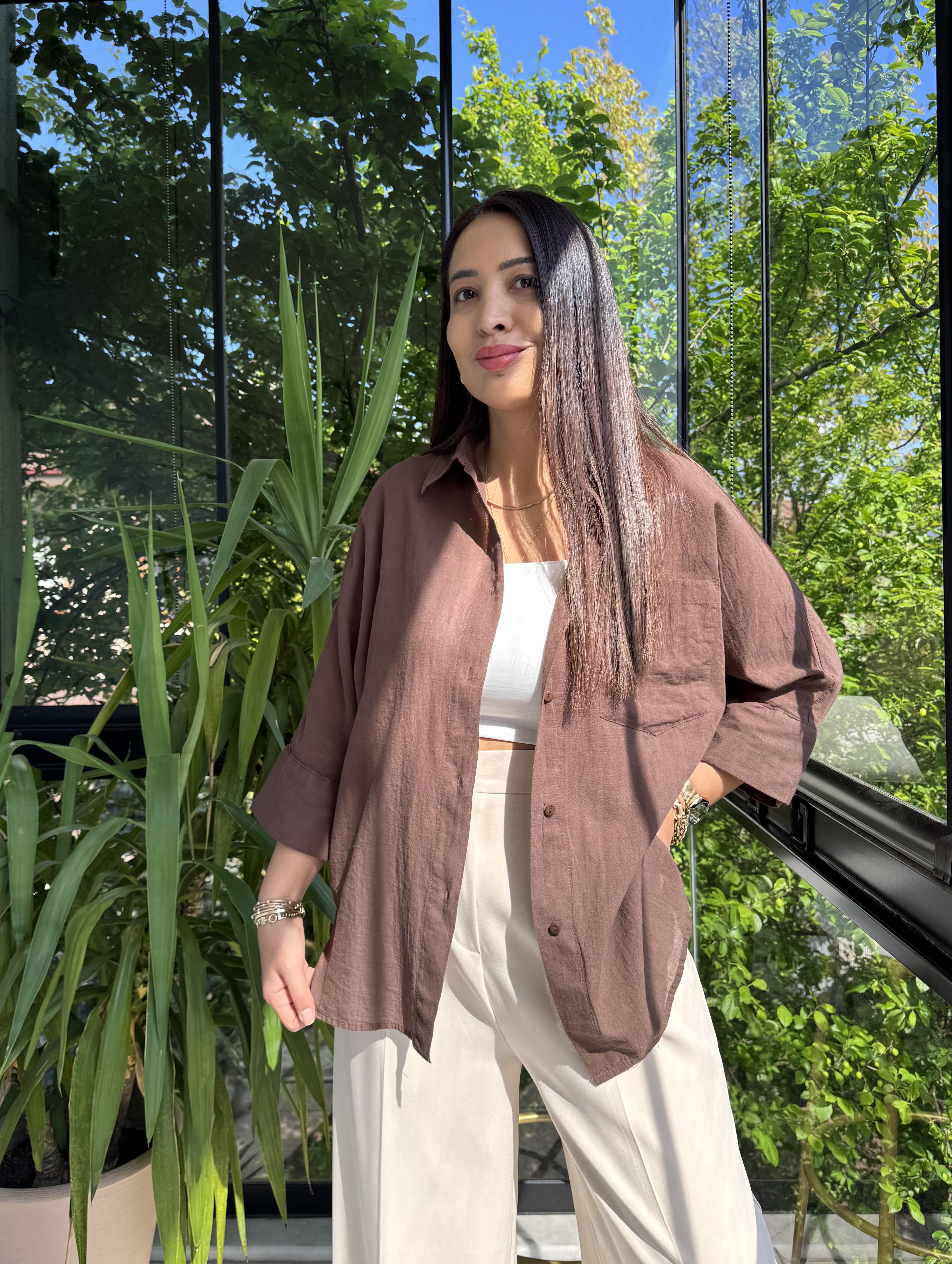 Tek Cep Natural Gömlek Kahve