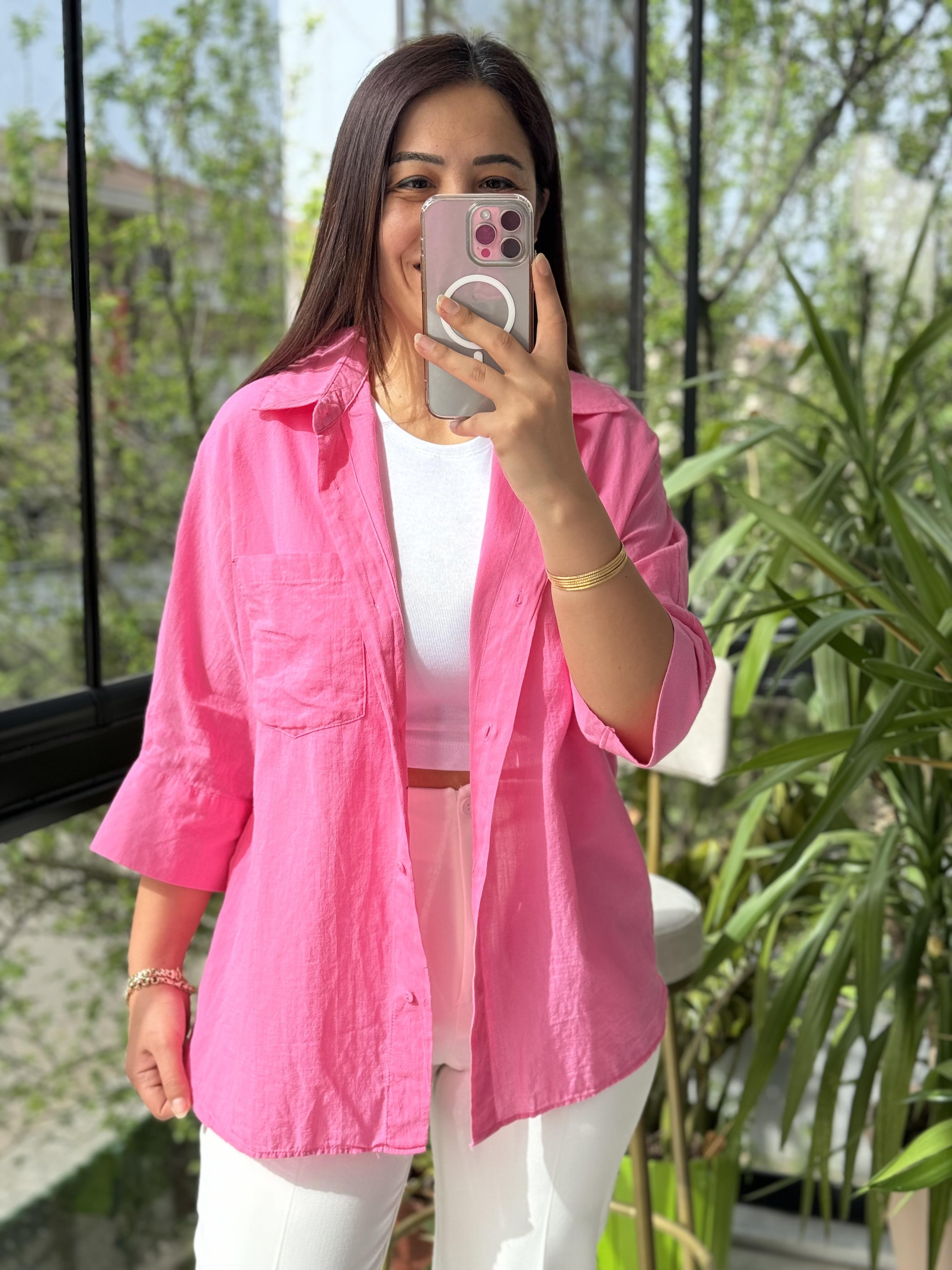 Tek Cep Natural Gömlek Pembe