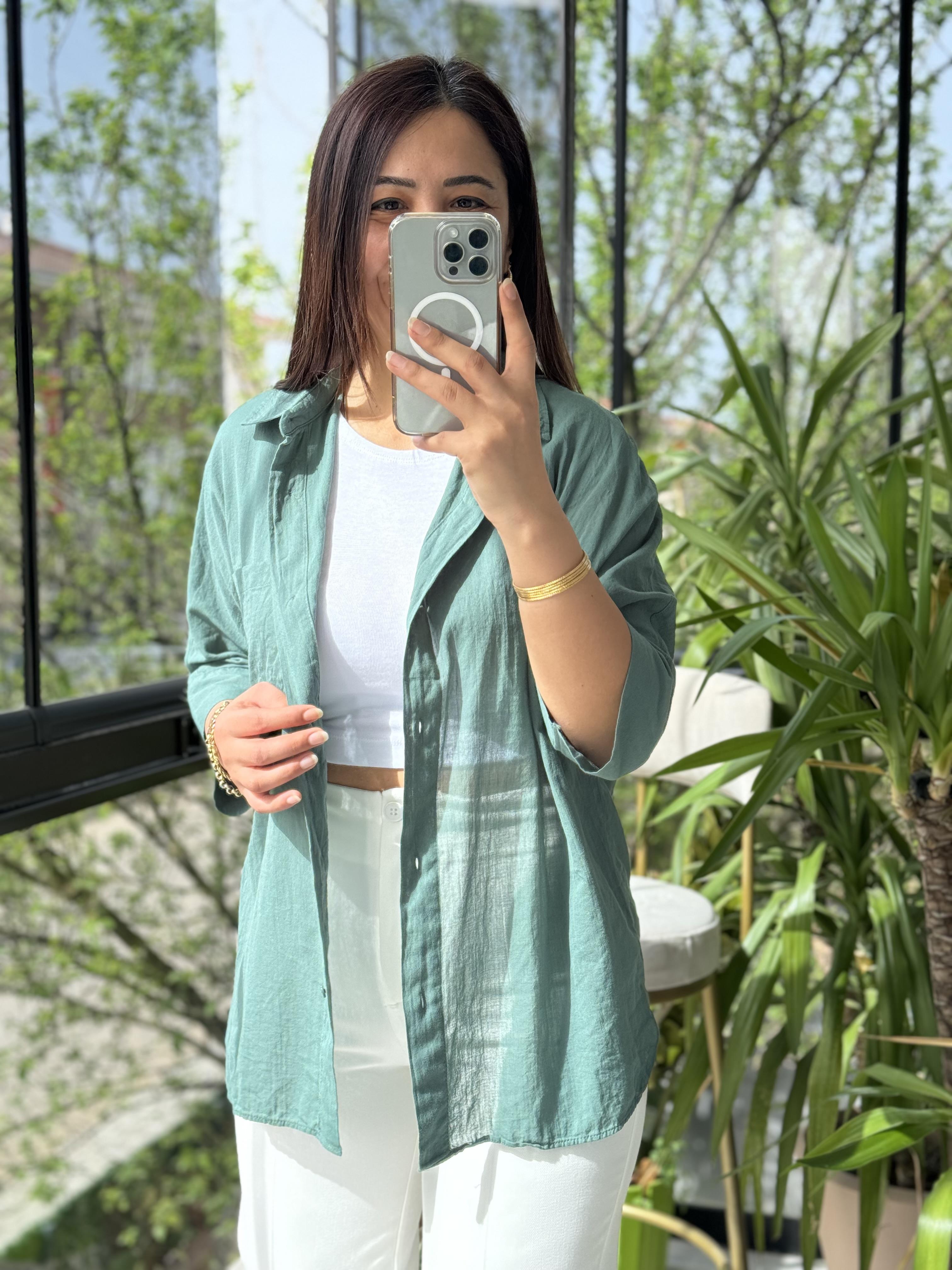 Tek Cep Natural Gömlek Petrol