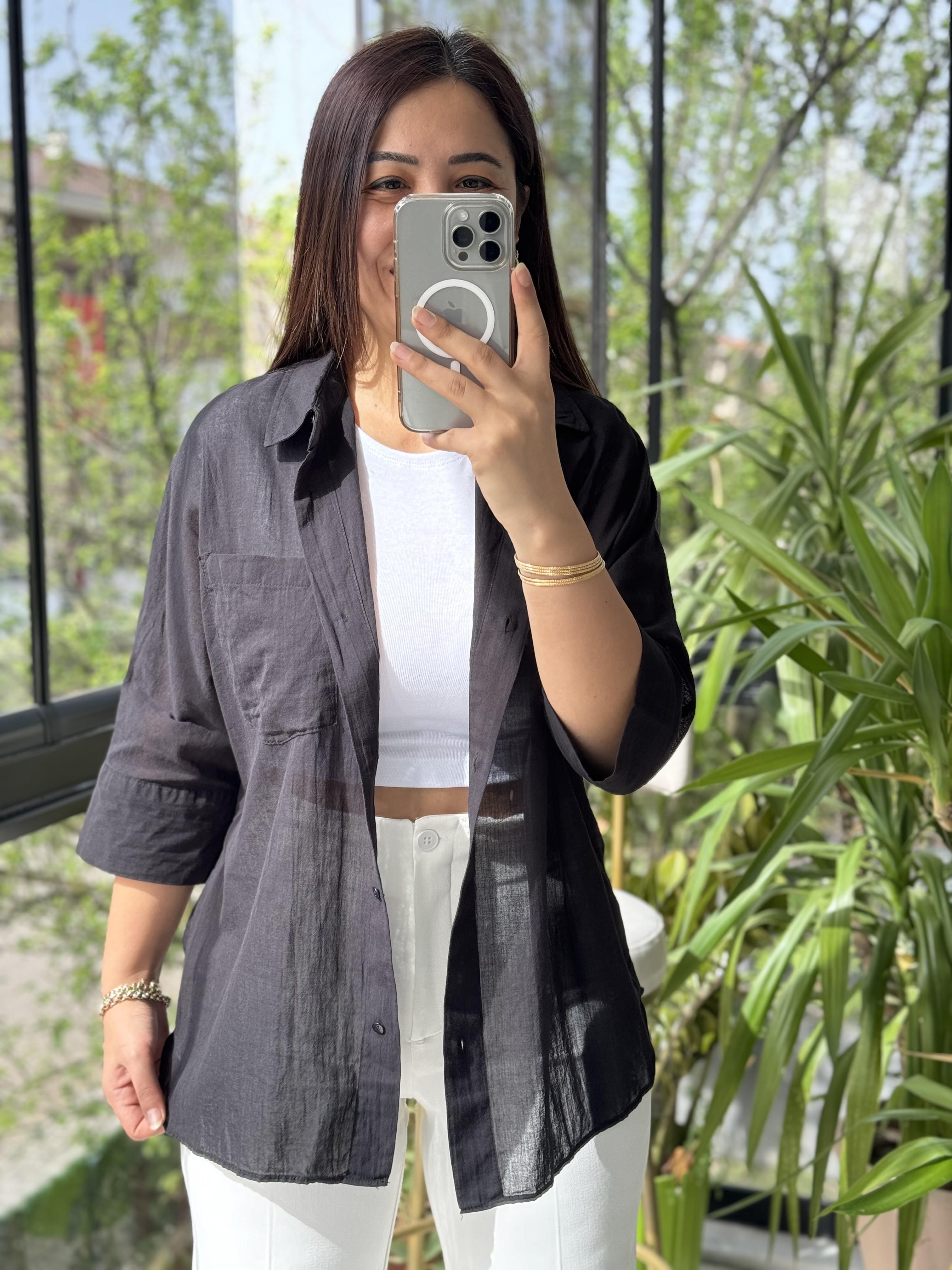 Tek Cep Natural Gömlek Siyah