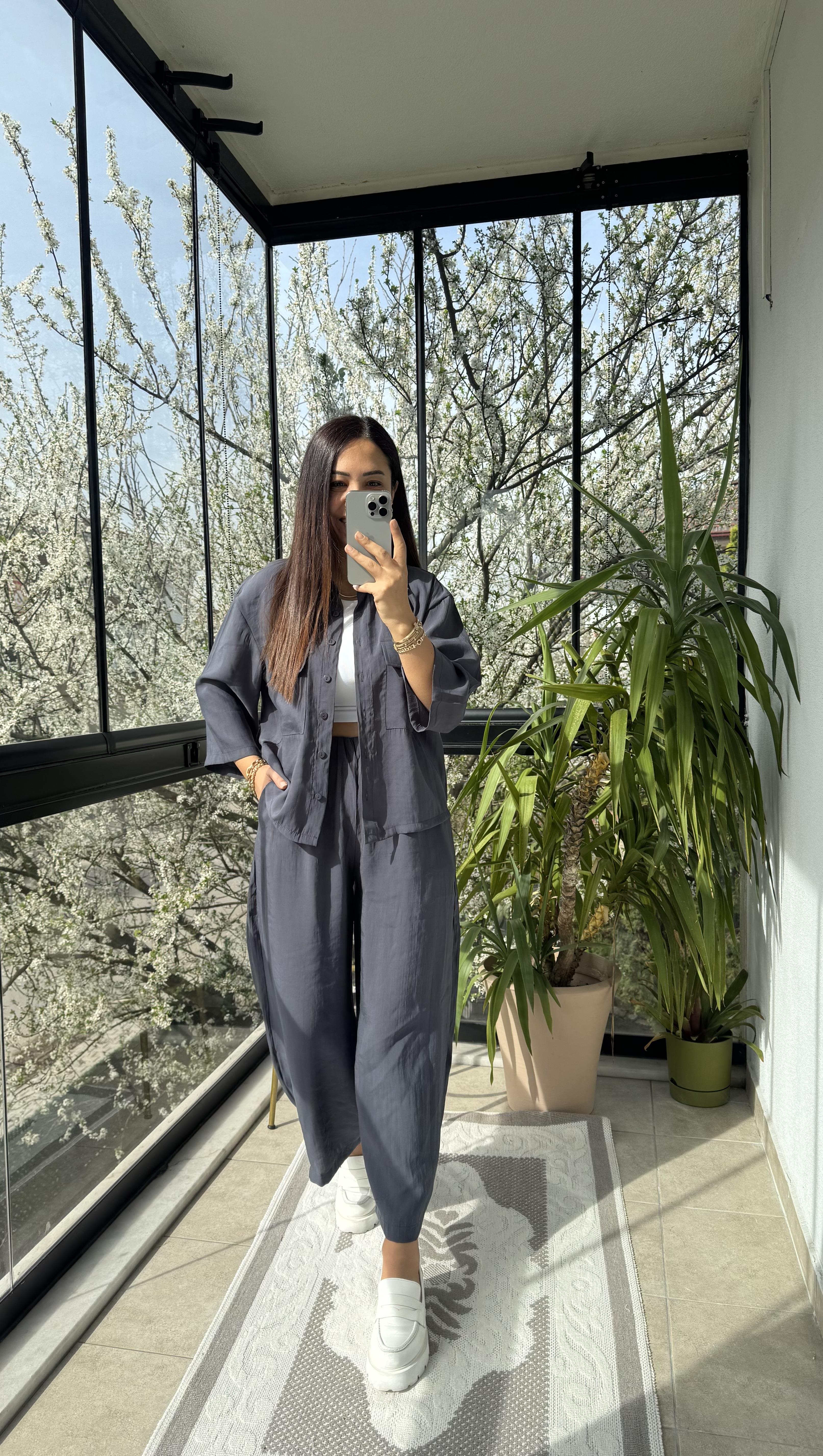 Tensel Cepli Gömlek Takım Antrasit