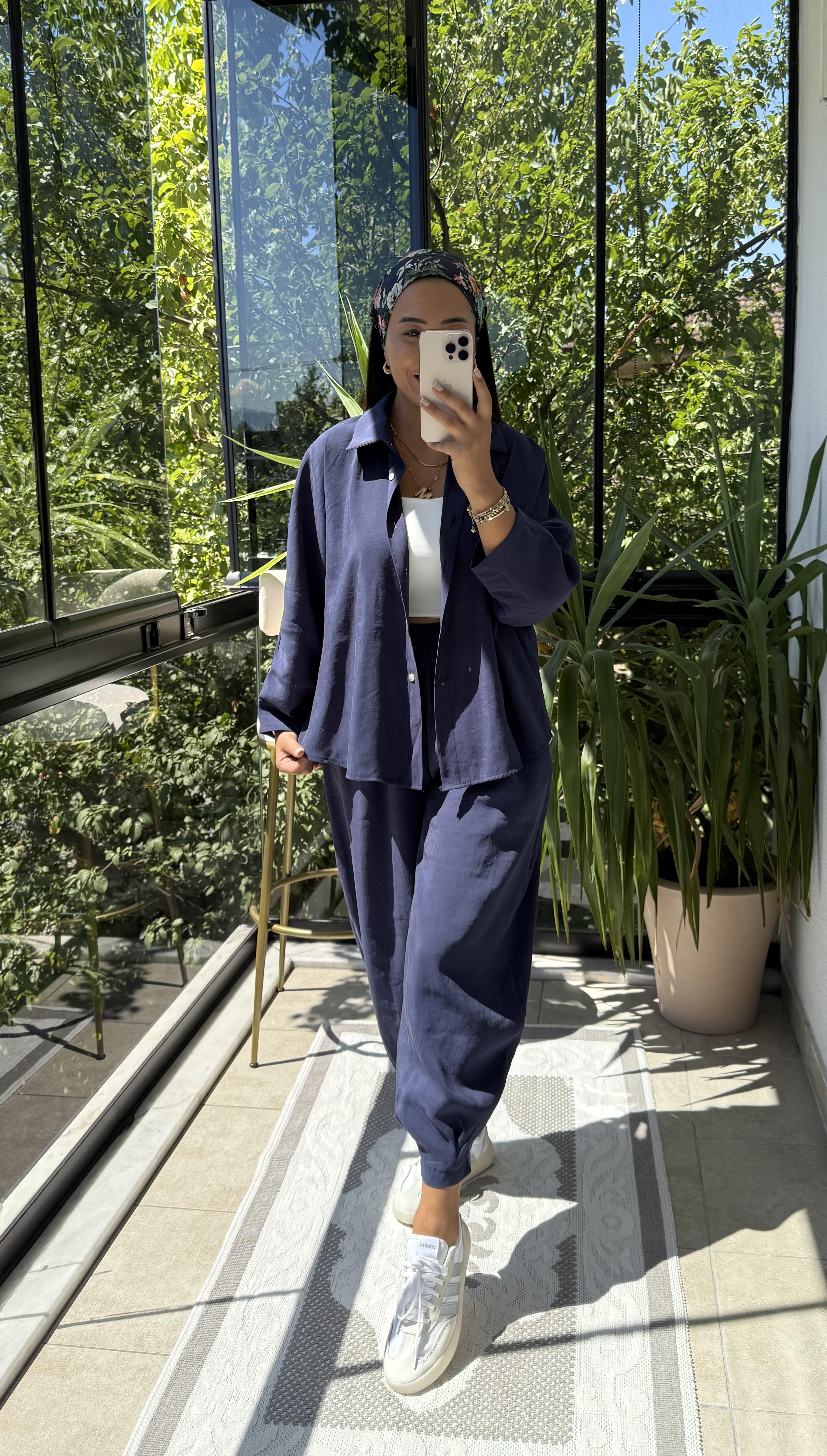 Tensel Gömlek Şalvar Takım Lacivert