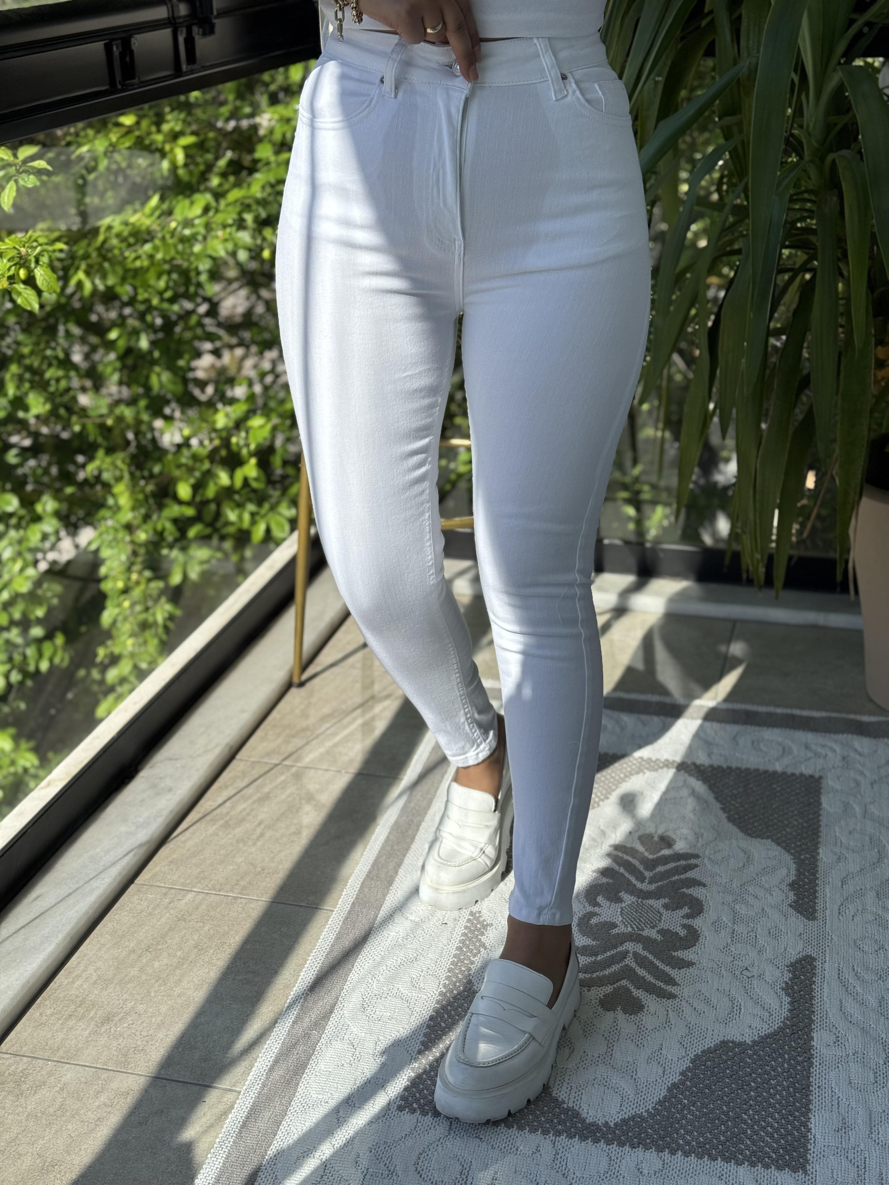 Toparlayıcı Skinny Jean Beyaz