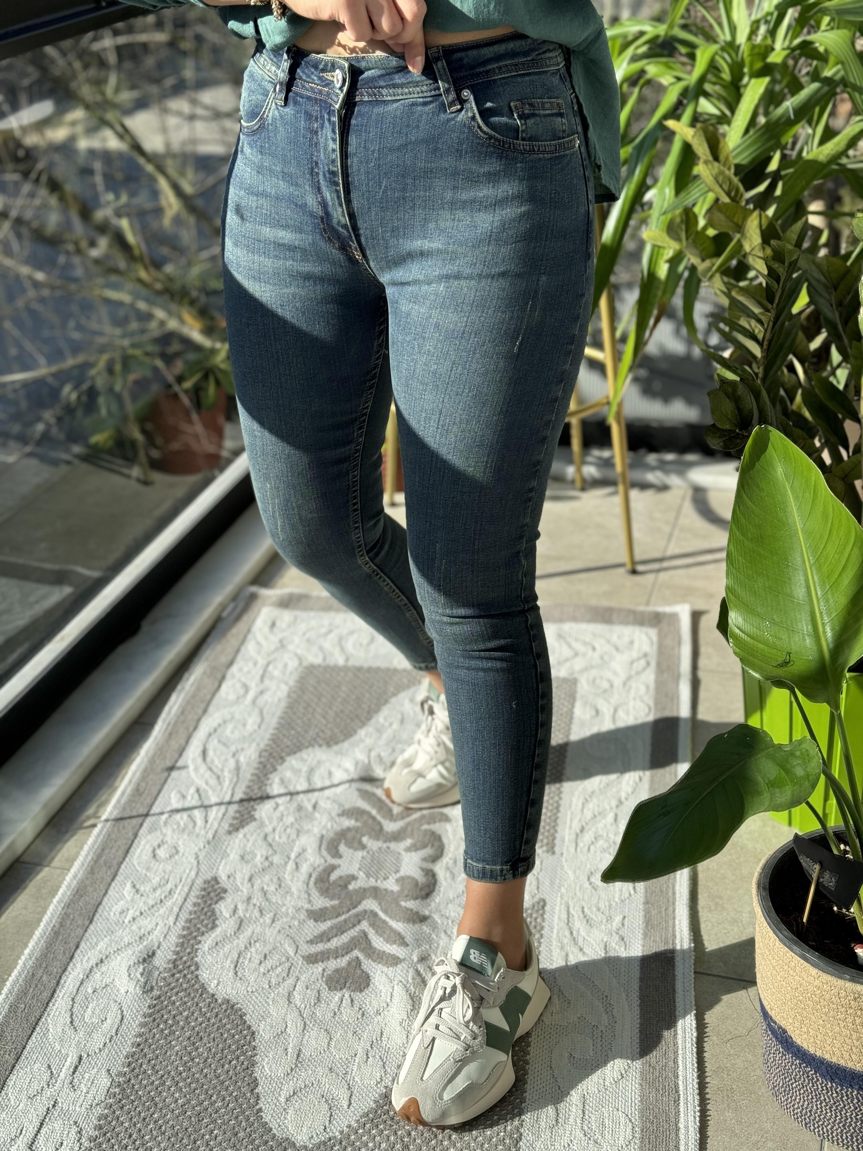 Toparlayıcı Skinny Jean Yeşil Yıkama Tırnaklı
