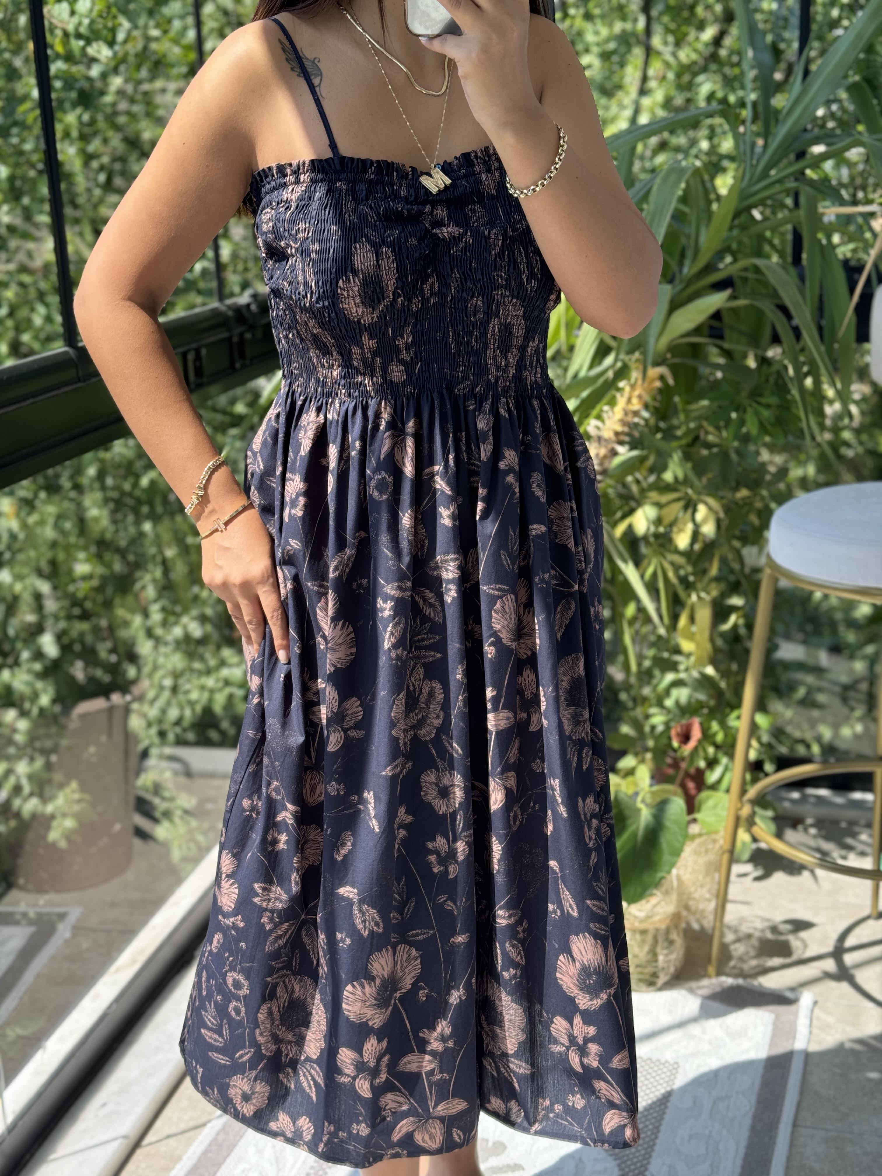 Üst Kısmı Büzgülü Elbise Siyah