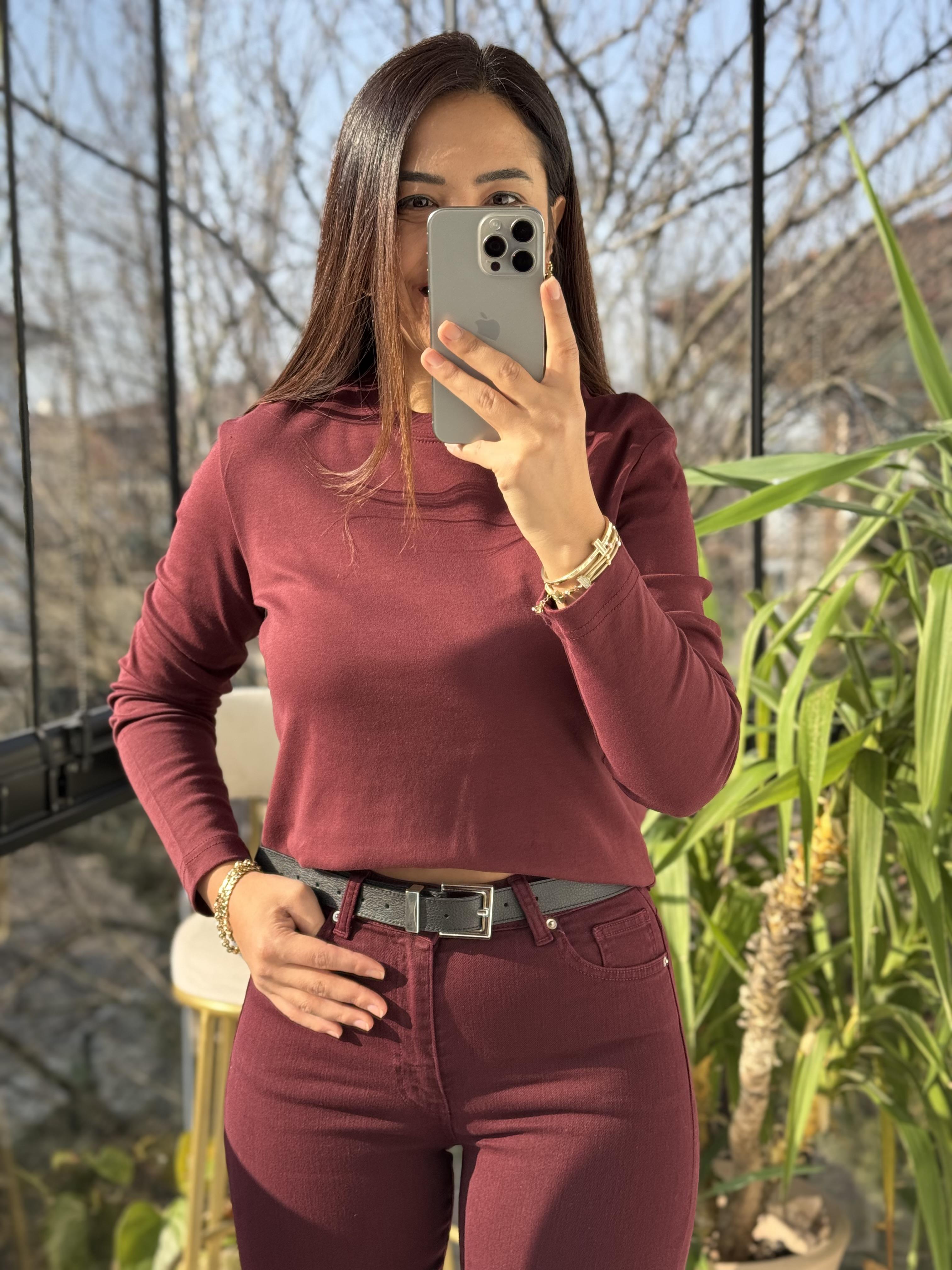 Uzun Kol Penye Bordo