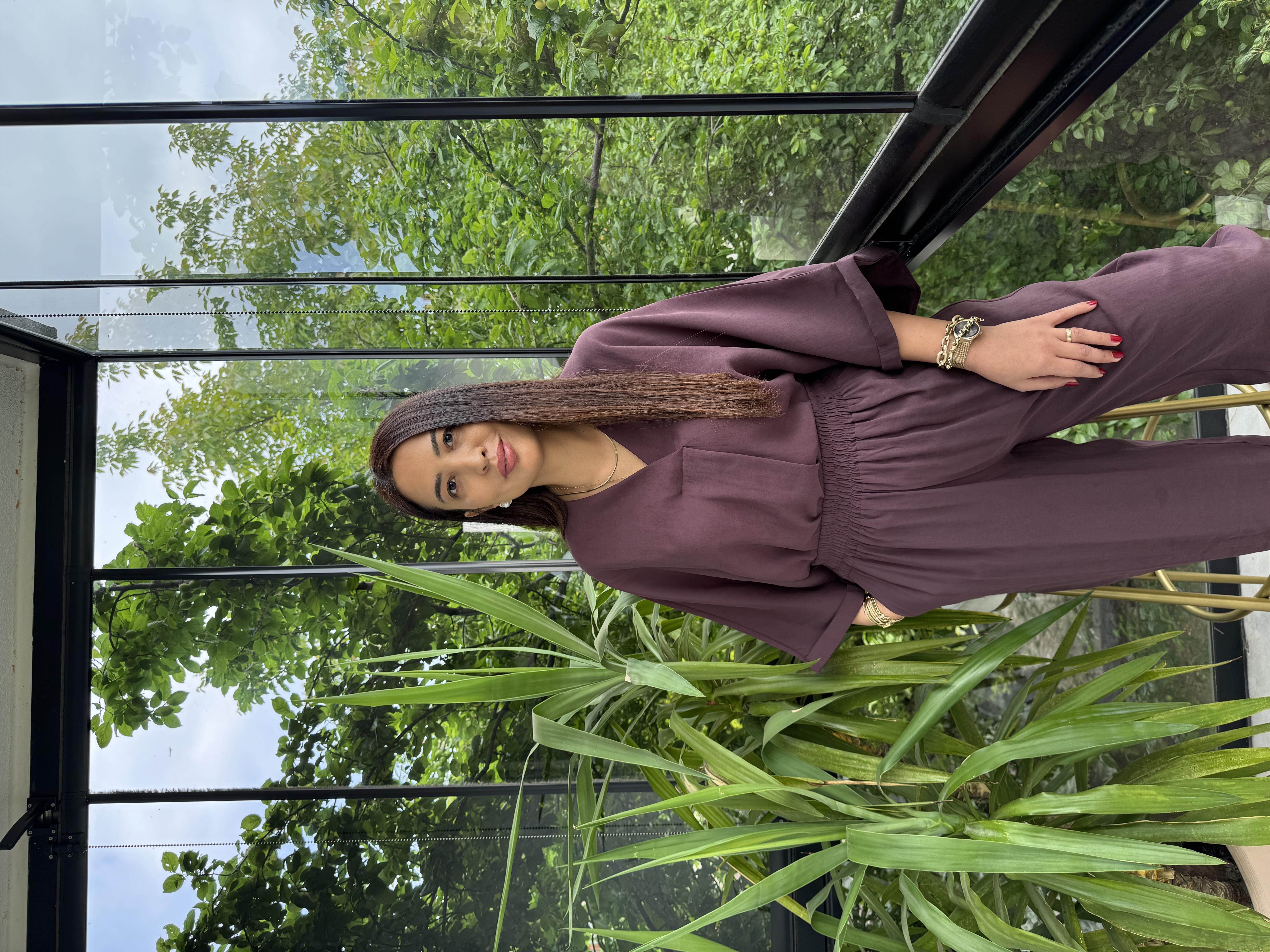 V Yaka Oversize Tensel Takım Mürdüm