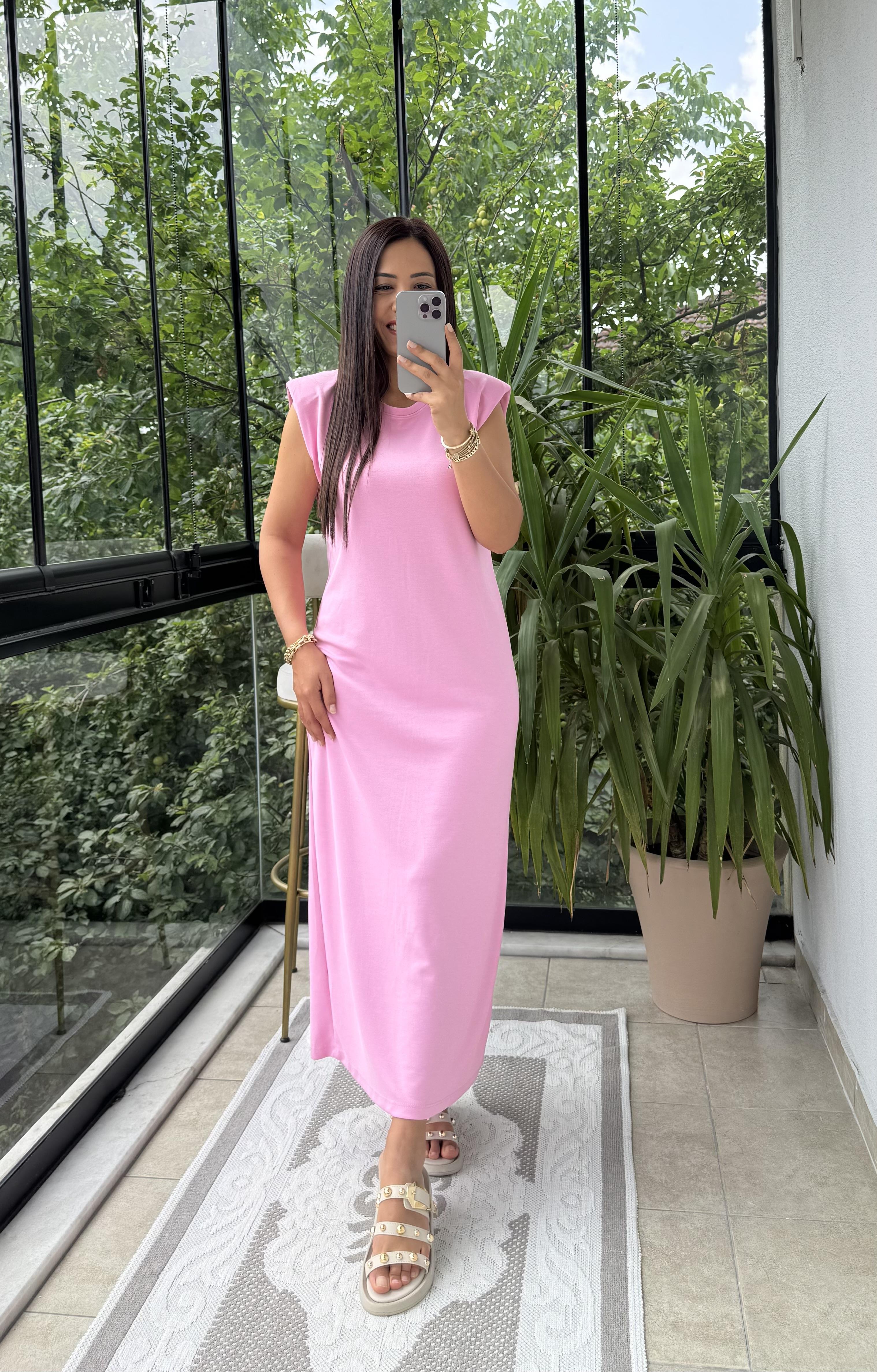 Vatkalı Modal Elbise Pembe