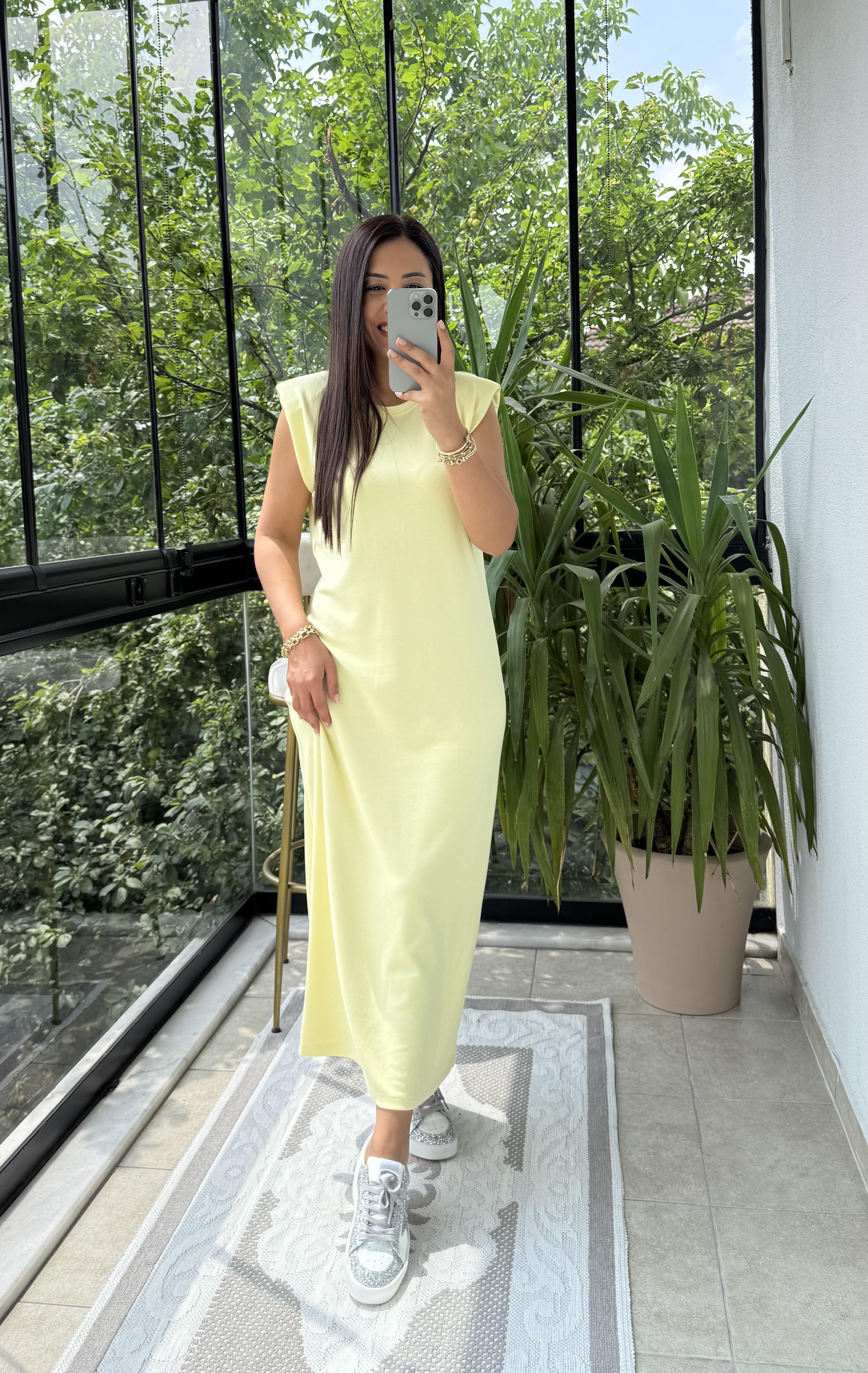 Vatkalı Modal Elbise Sarı