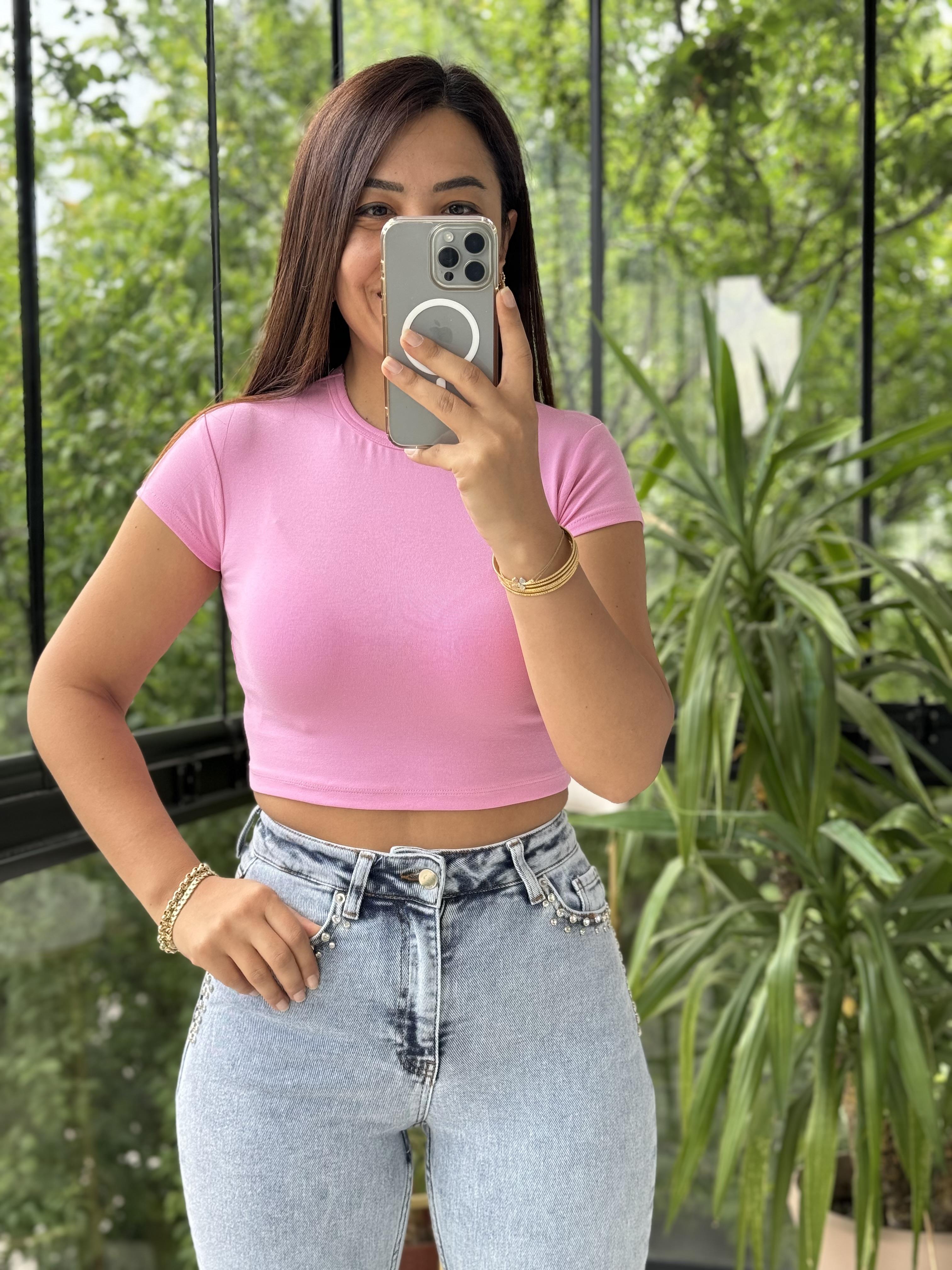 Vücuda Oturan Tişört Pembe