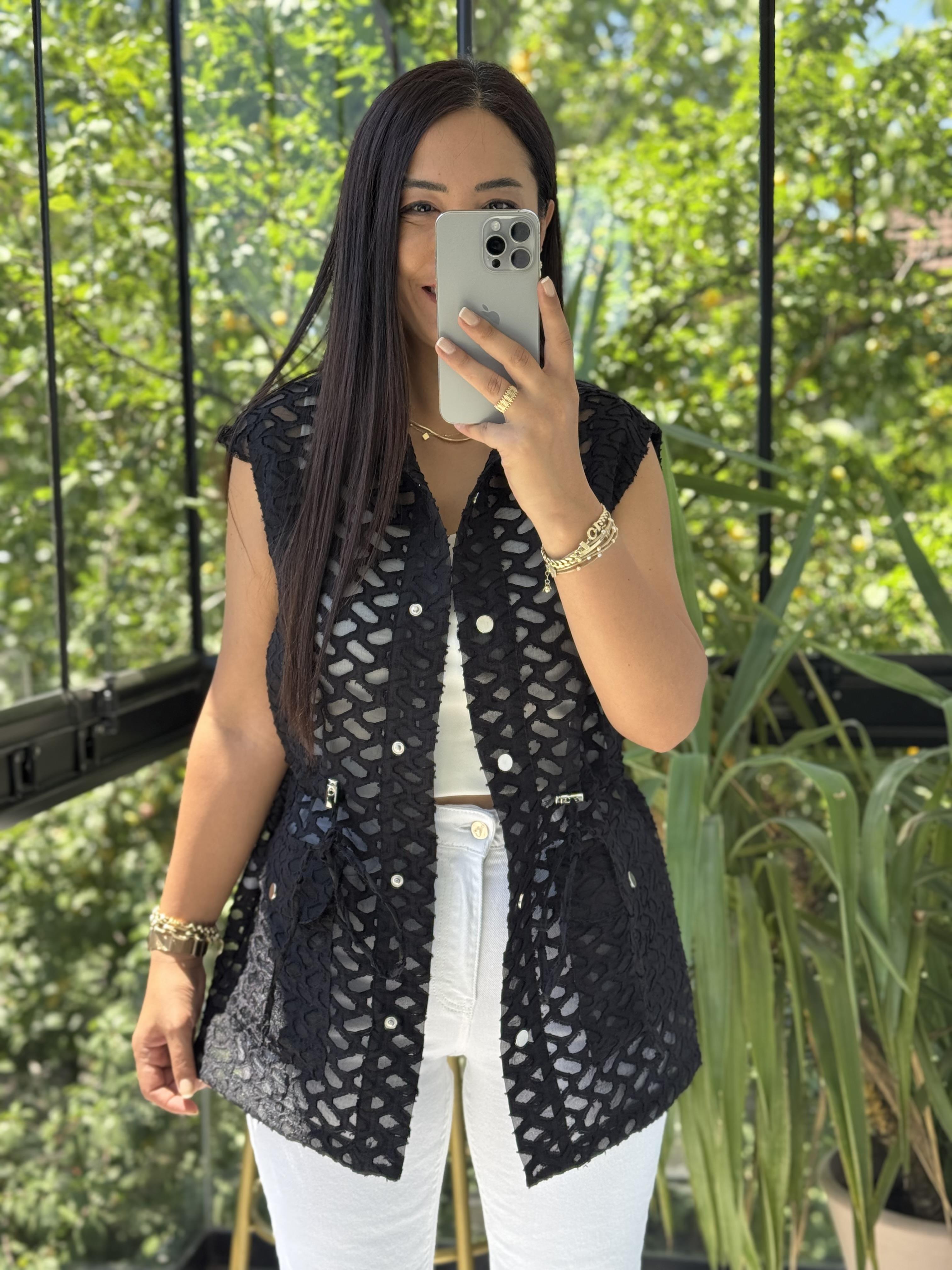 Yakma Bağlamalı Yelek Siyah