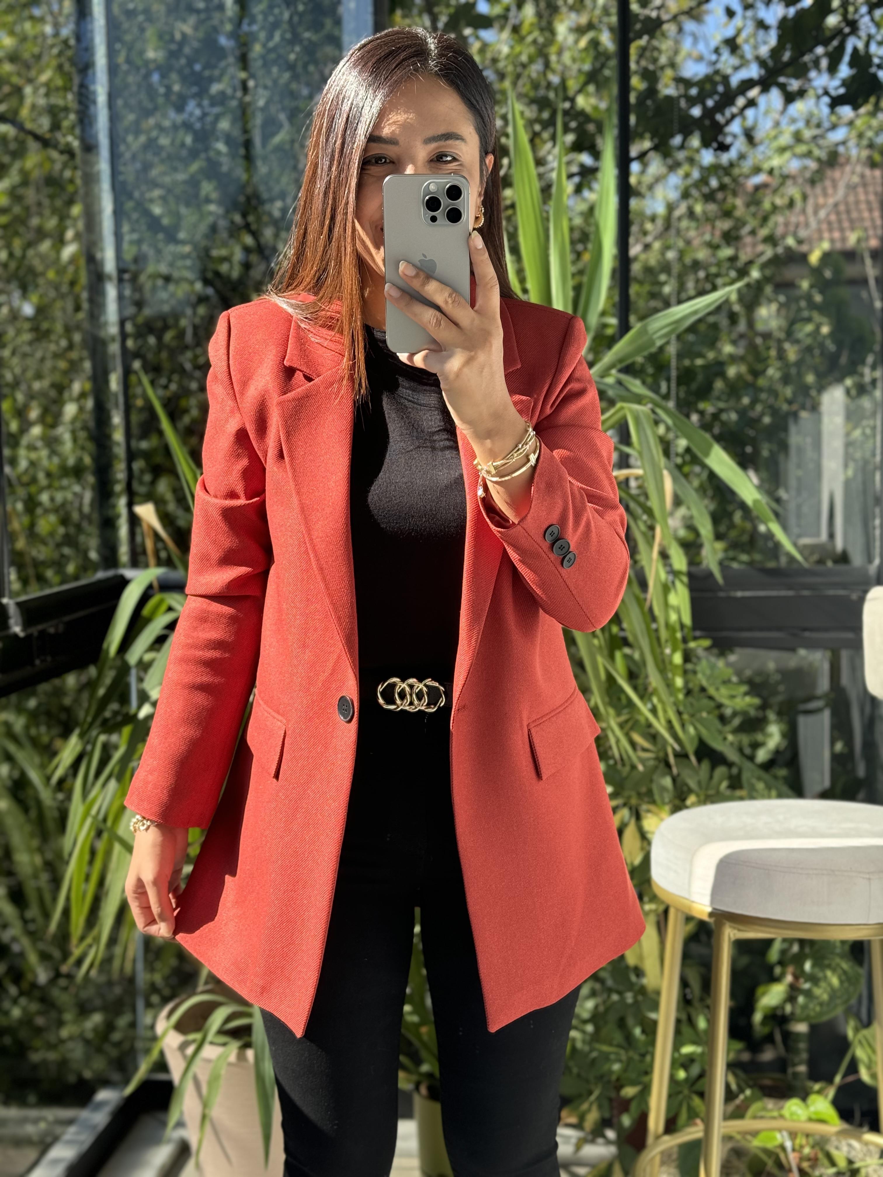 Yün Efekt Blazer Ceket  Kiremit