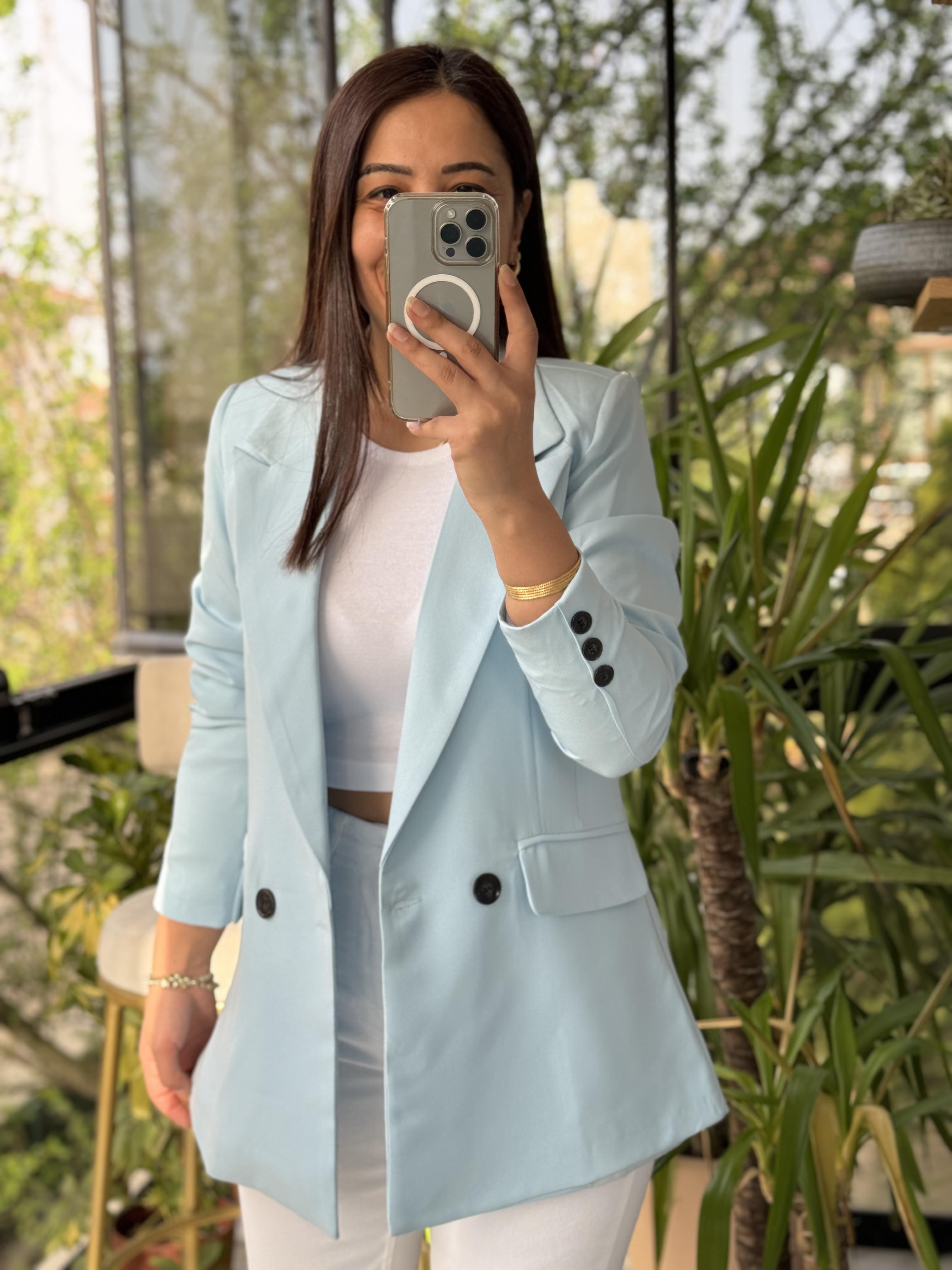Zra Model İki Düğme Blazer Ceket Bebe Mavi