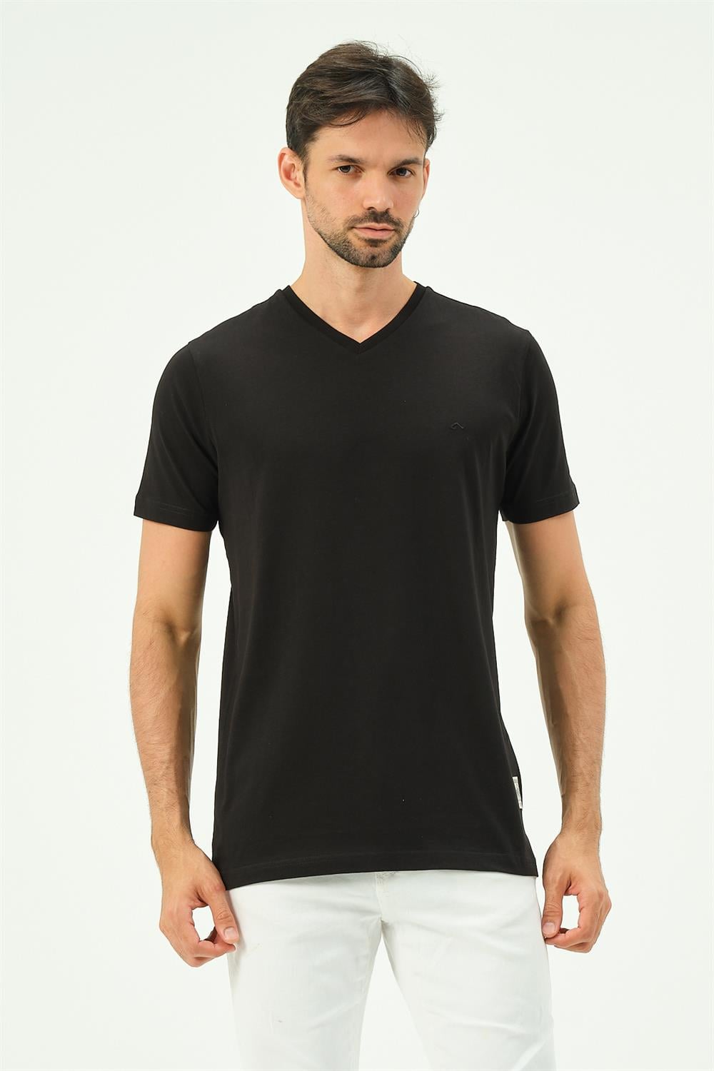 MSW Baskılı Erkek Regular Fit Siyah V Yaka T-shirt