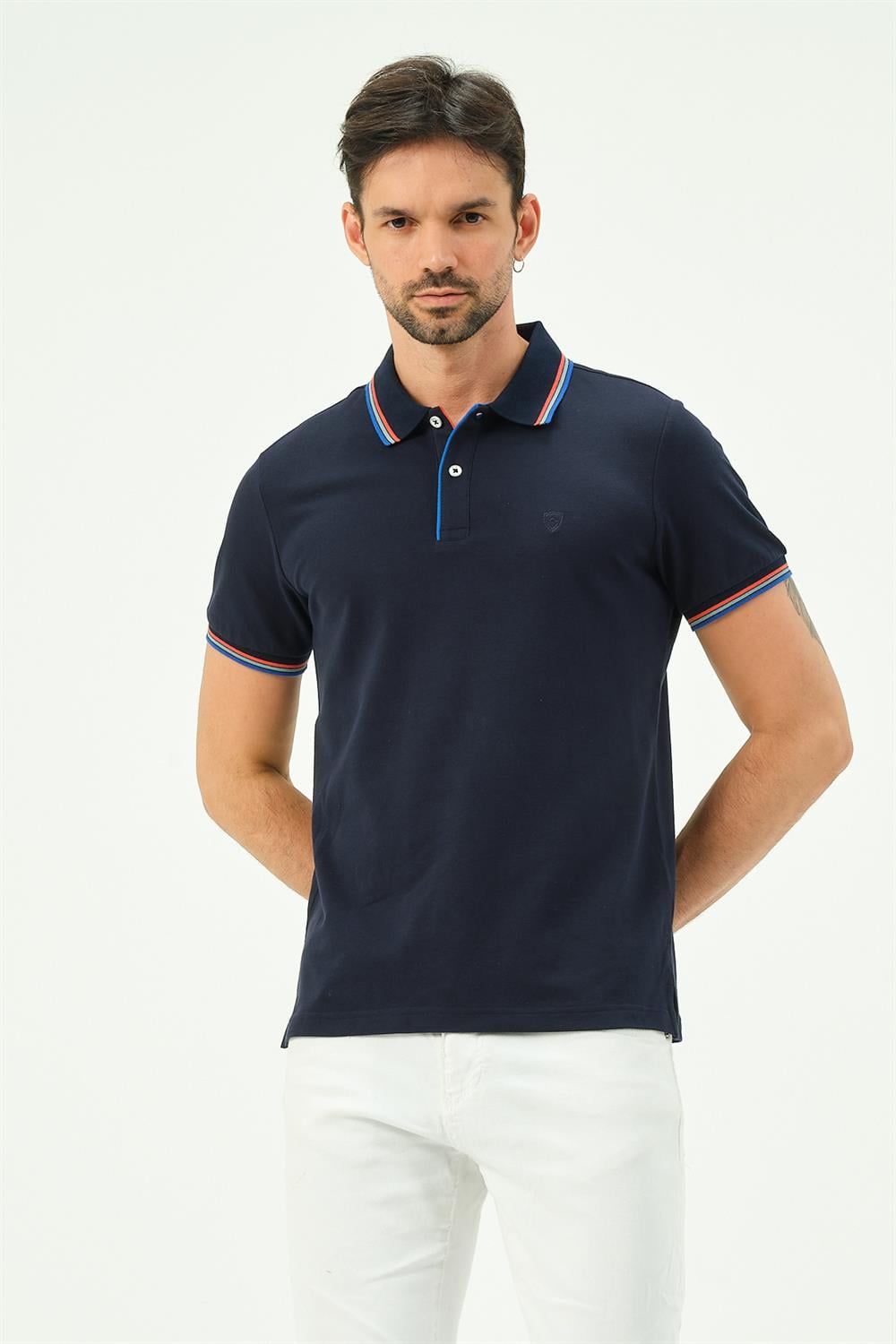 MSW Çizgili Regular Fit Erkek Lacivert Polo Yaka T-shirt