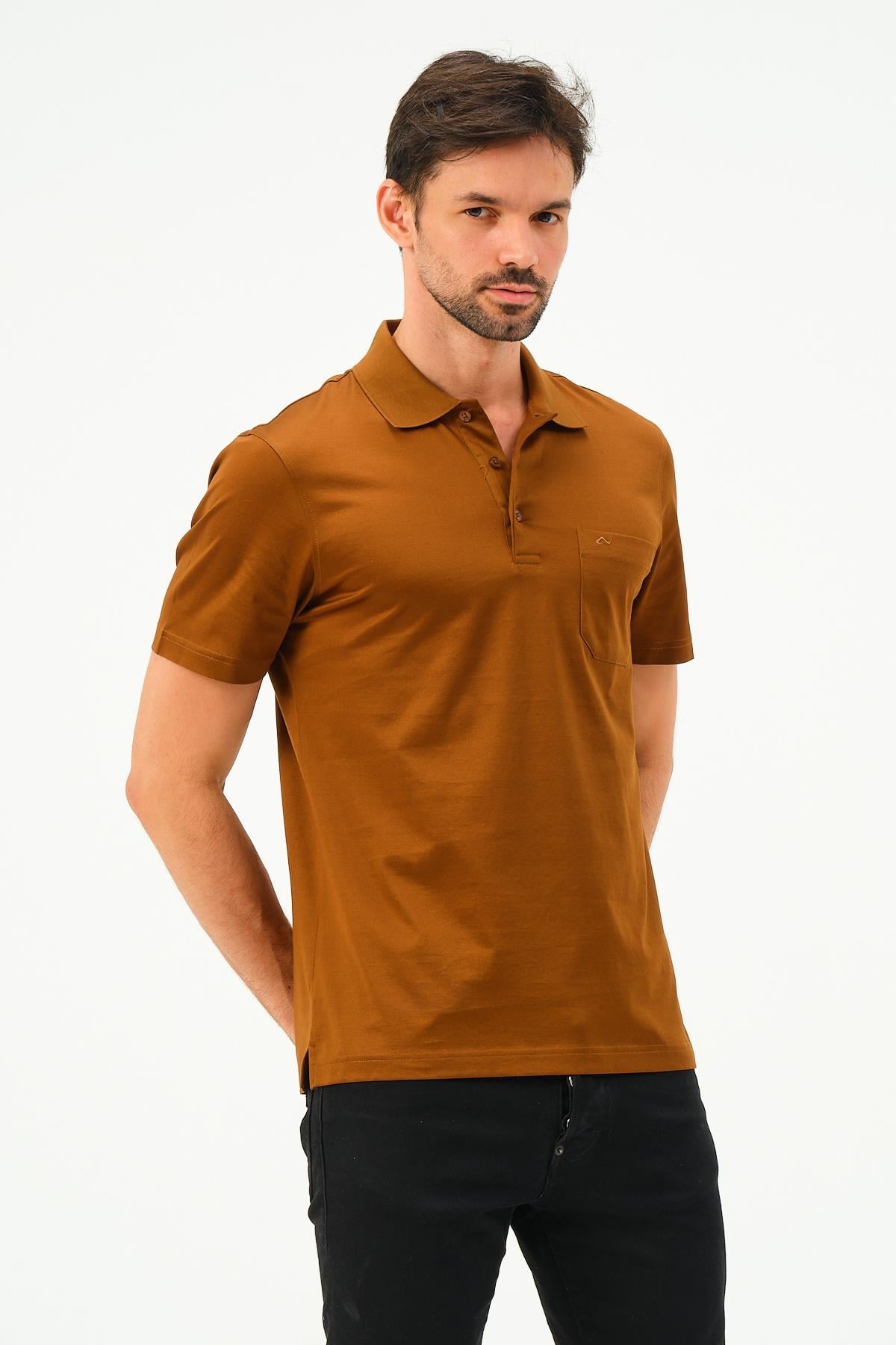 MSW Erkek Cepli Merserize Regular Fit Tütün Polo Yaka T-shirt