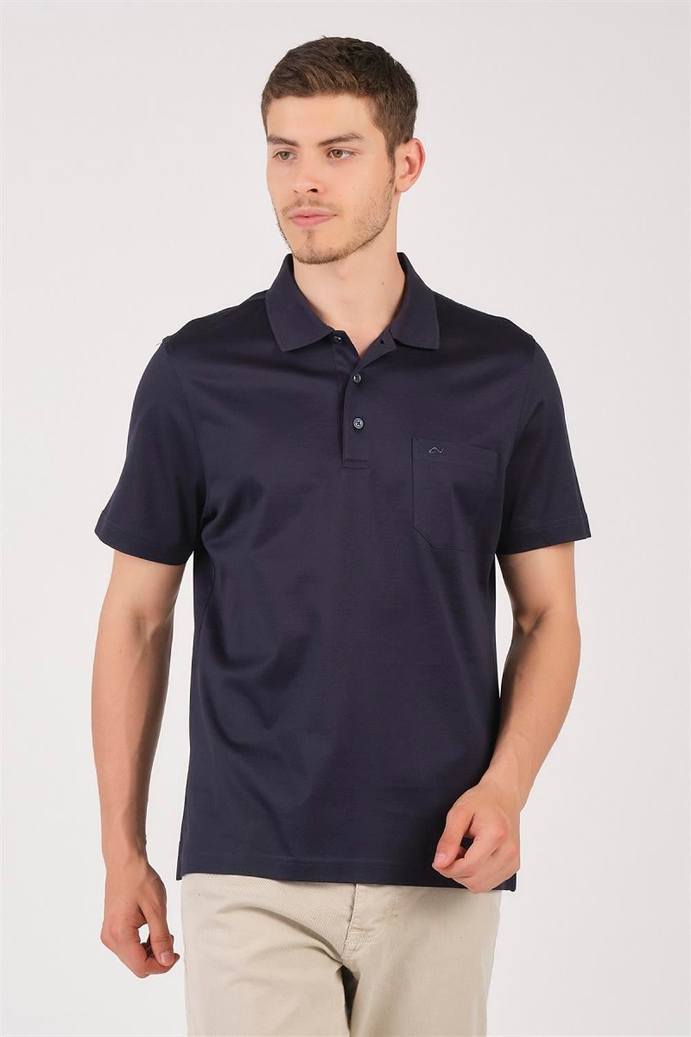 MSW Erkek Cepli Merserize Regular Fit Lacivert Polo Yaka T-shirt