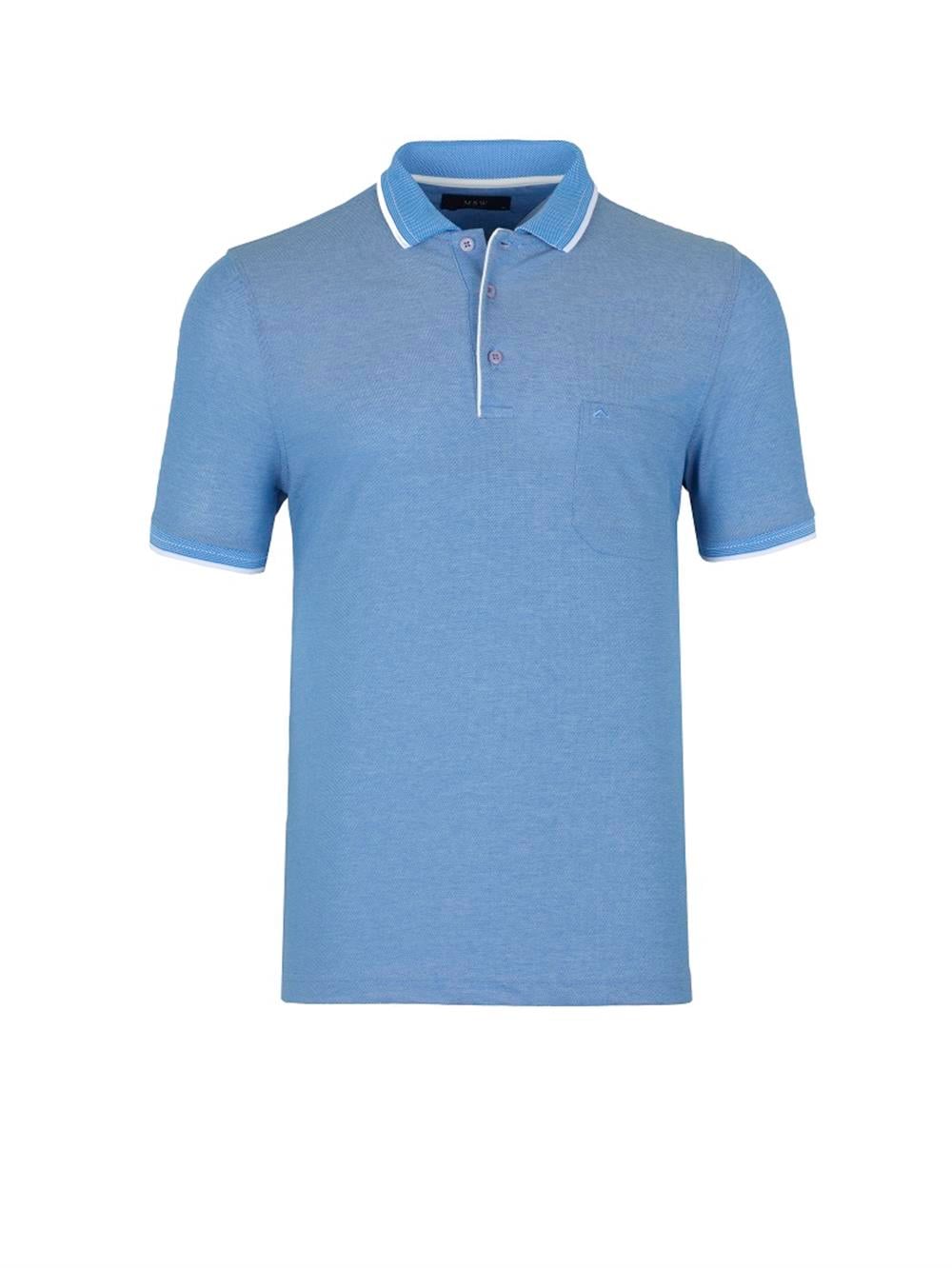 MSW Erkek Cepli Micro Regular Fit Açık Marin Polo Yaka T-shirt