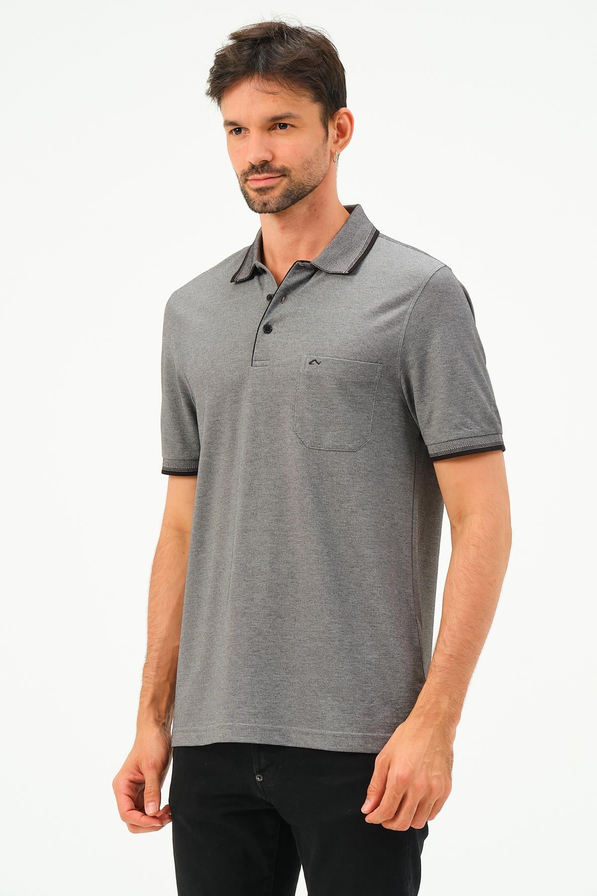MSW Erkek Cepli Micro Regular Fit Siyah Polo Yaka T-shirt
