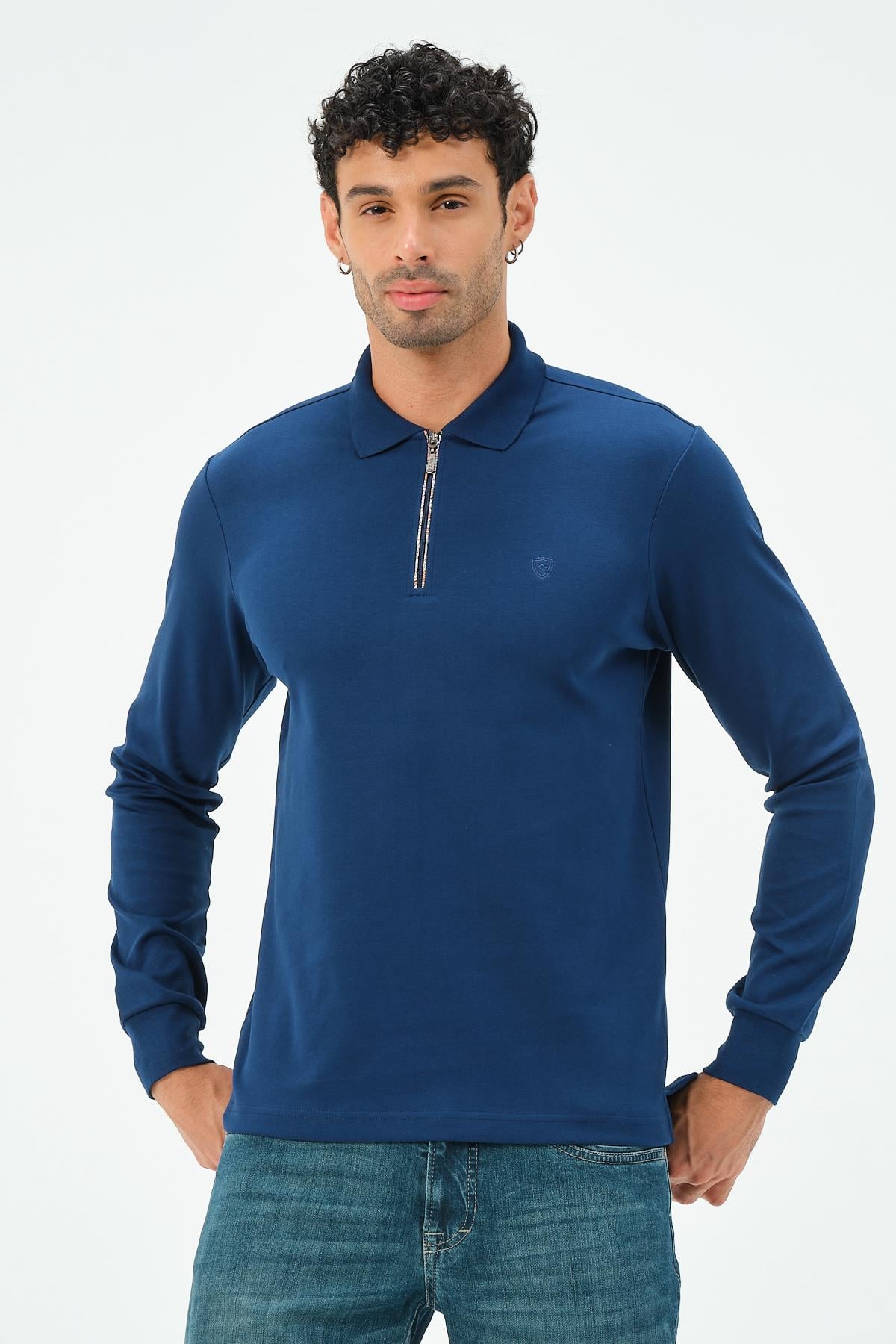 MSW Erkek Fermuarlı Uzun Kollu İnterlok Regular Fit Marin Polo