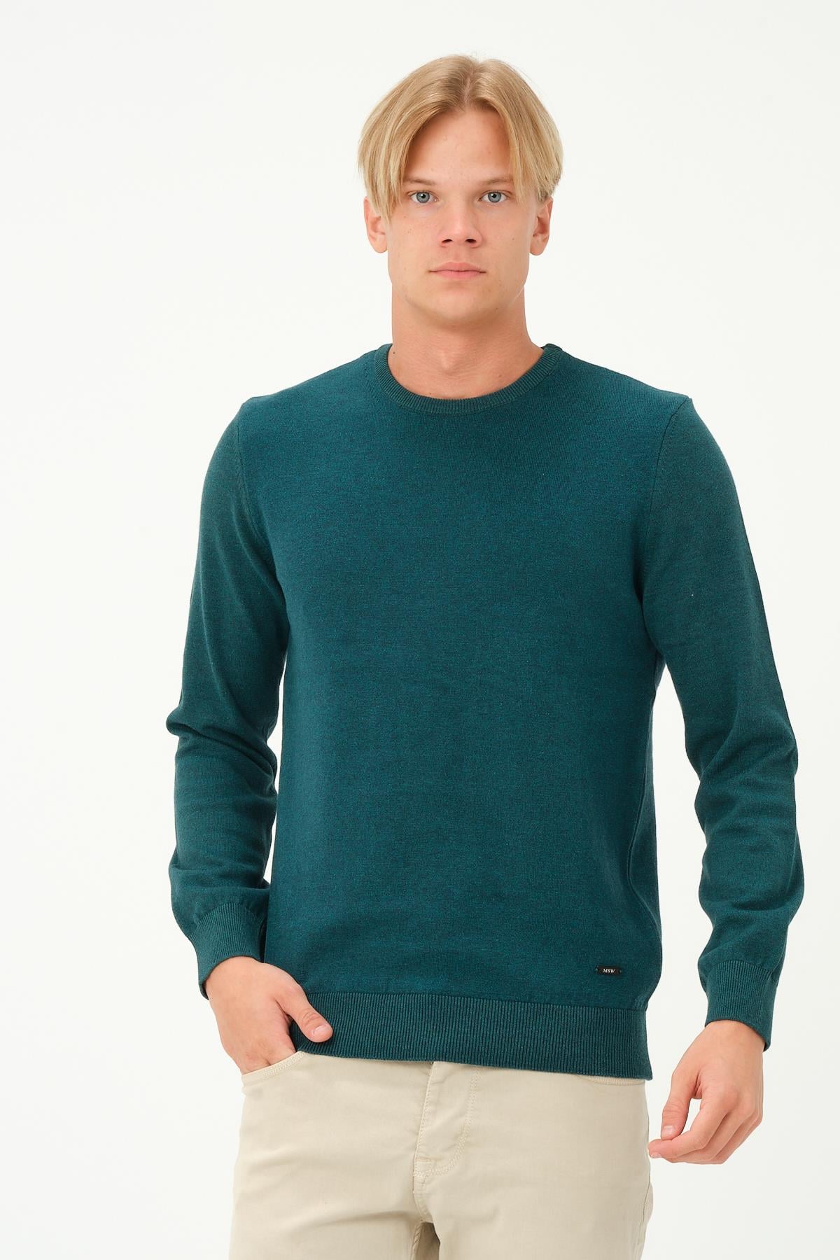 MSW Erkek Regular Fit Bisiklet Yaka Petrol Triko