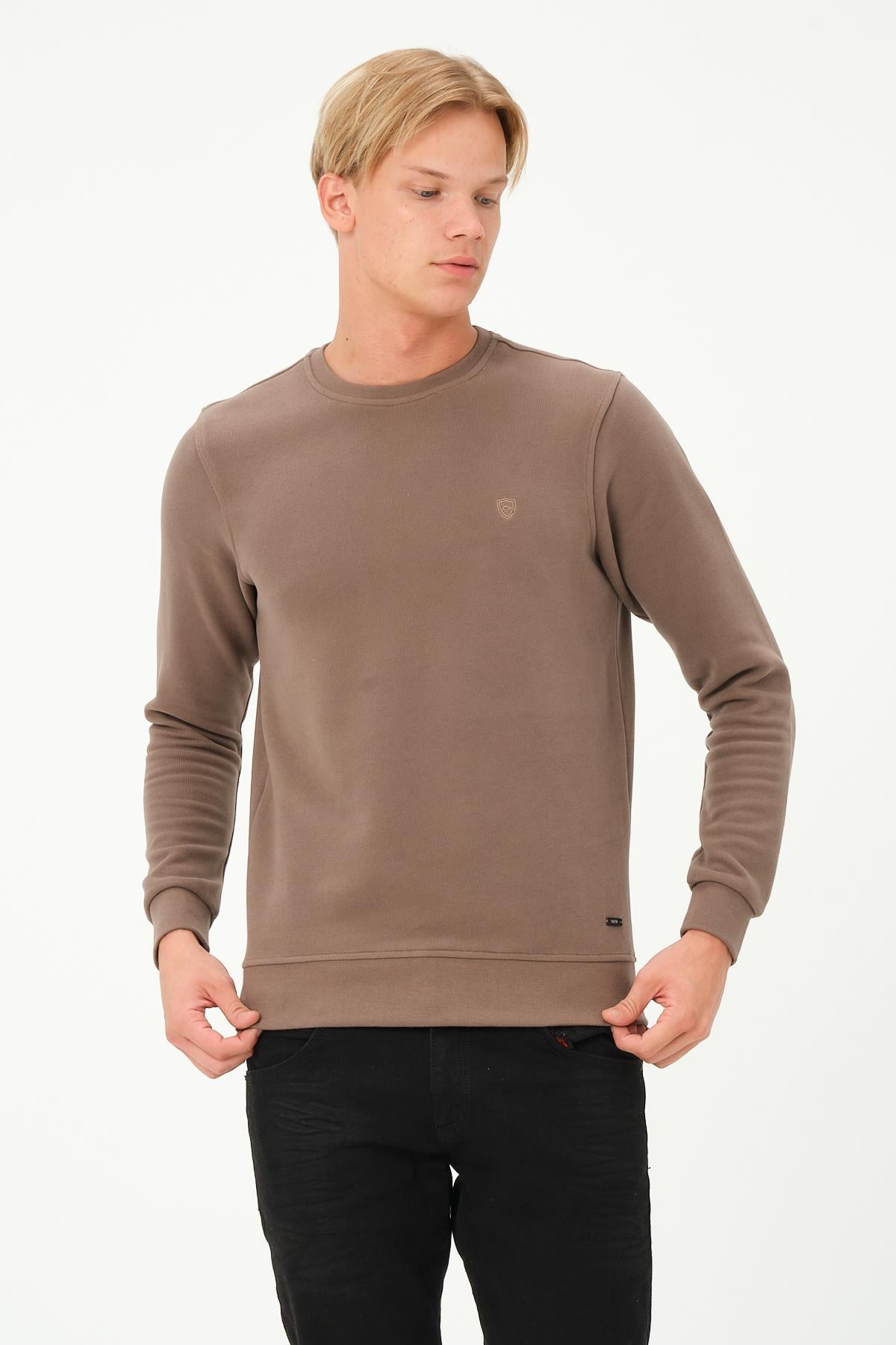 MSW Erkek Regular Fit Bisiklet Yaka Selanik Vizon Sweatshirt