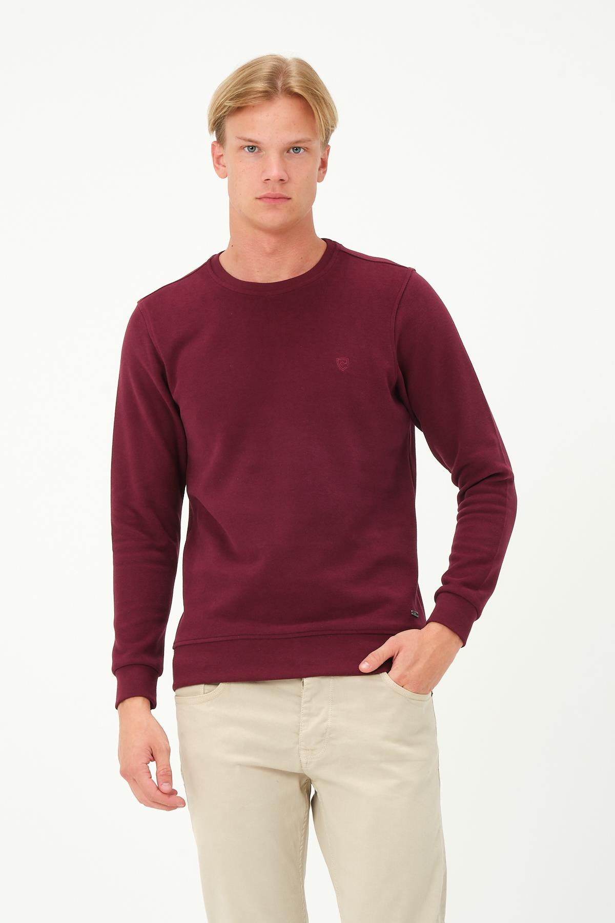 MSW Erkek Regular Fit Bisiklet Yaka Selanik Bordo Sweatshirt