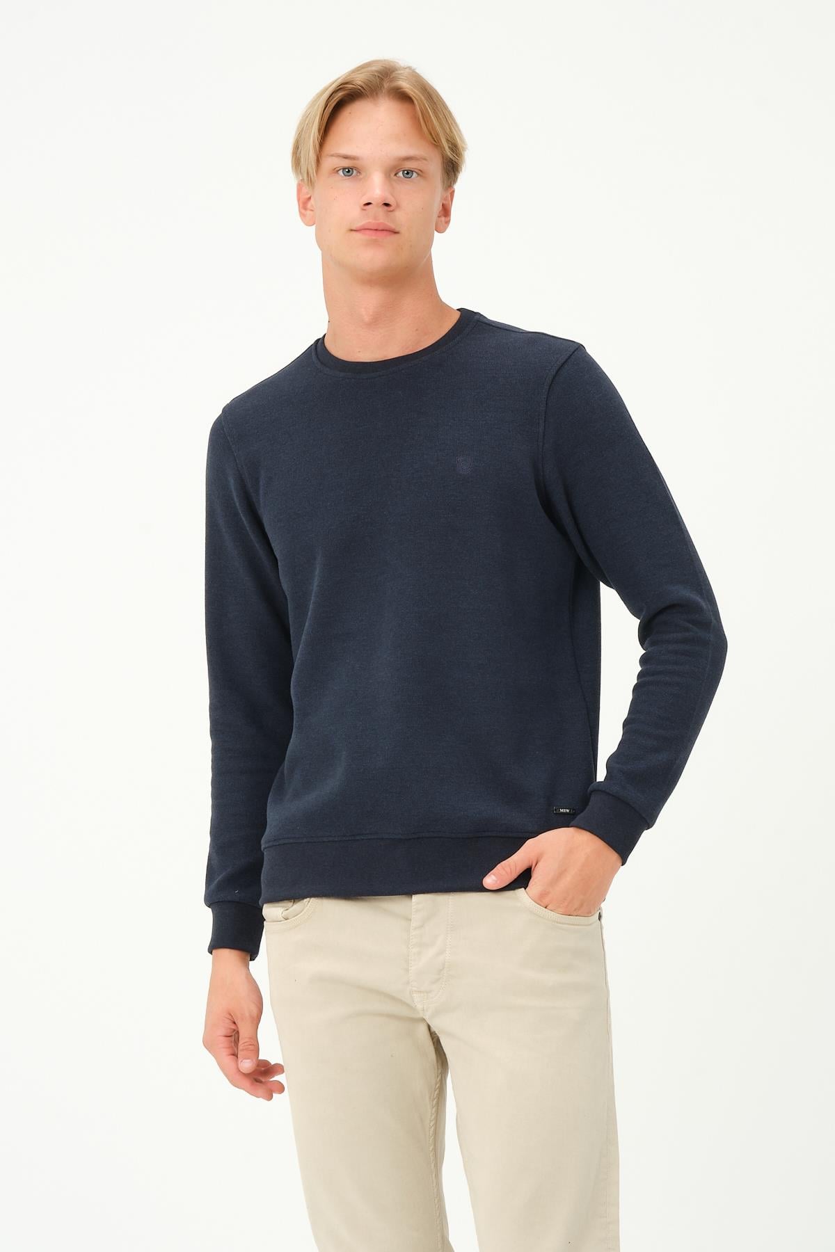 MSW Erkek Regular Fit Bisiklet Yaka Selanik indigo Sweatshirt