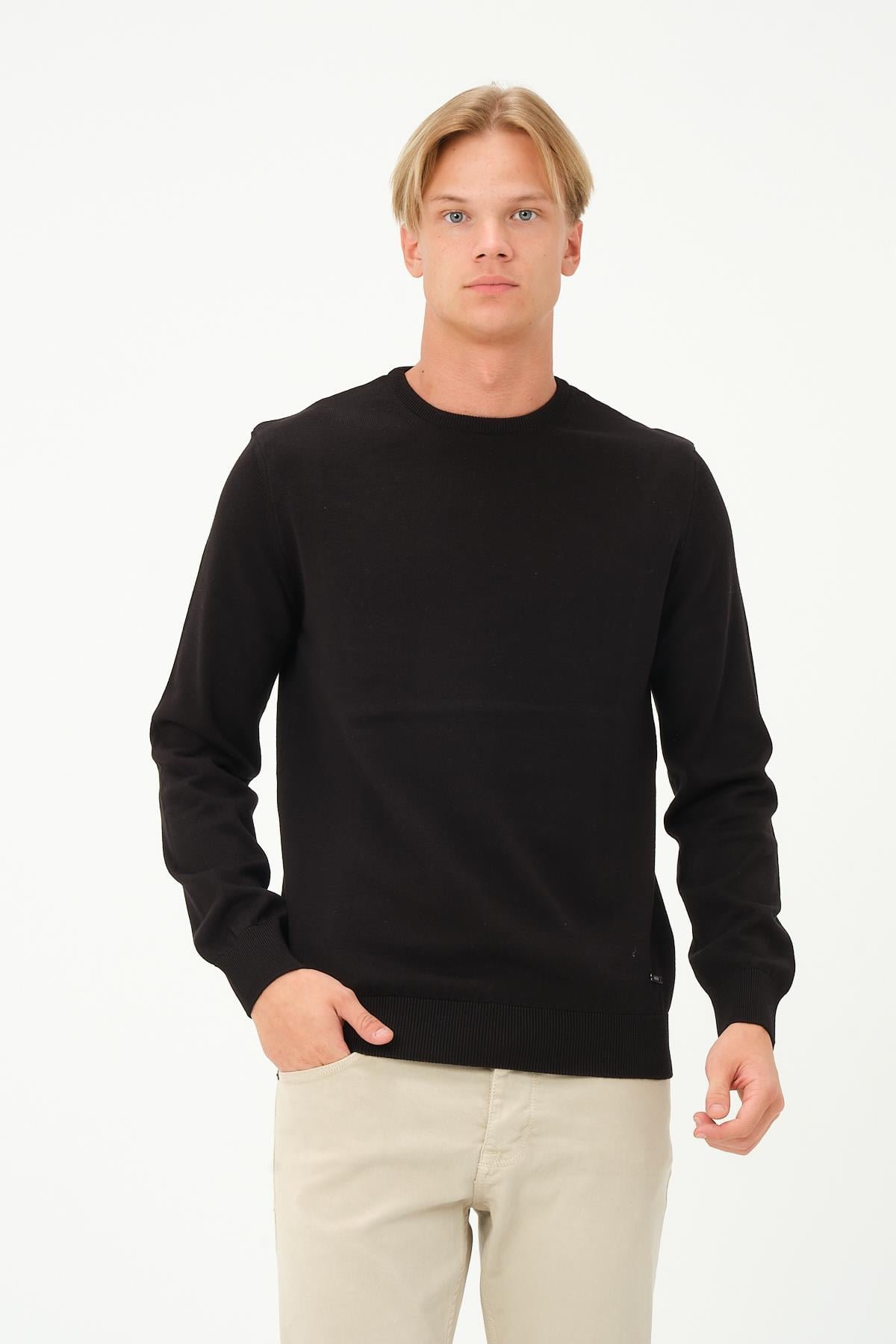 MSW Erkek Regular Fit Bisiklet Yaka Siyah Triko