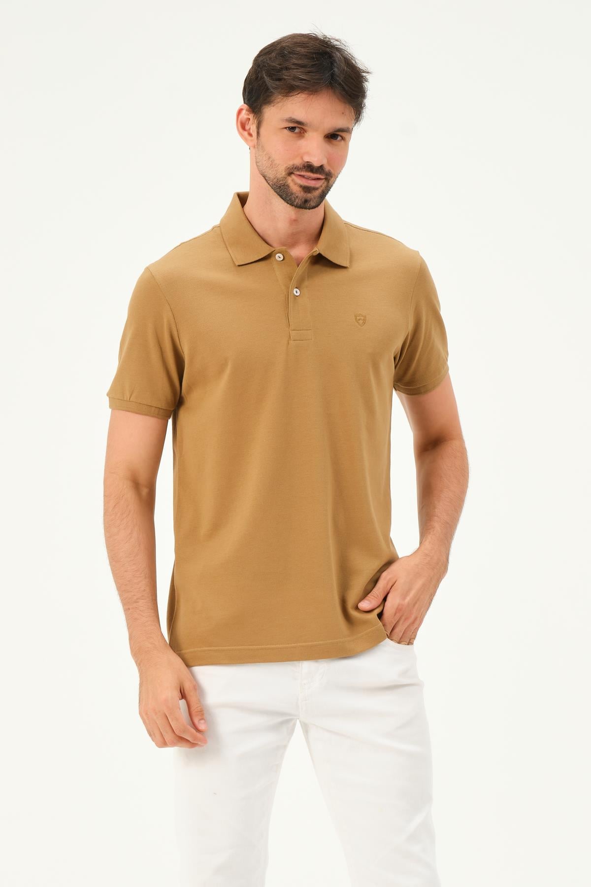 MSW Erkek Regular Fit Camel Polo Yaka T-shirt