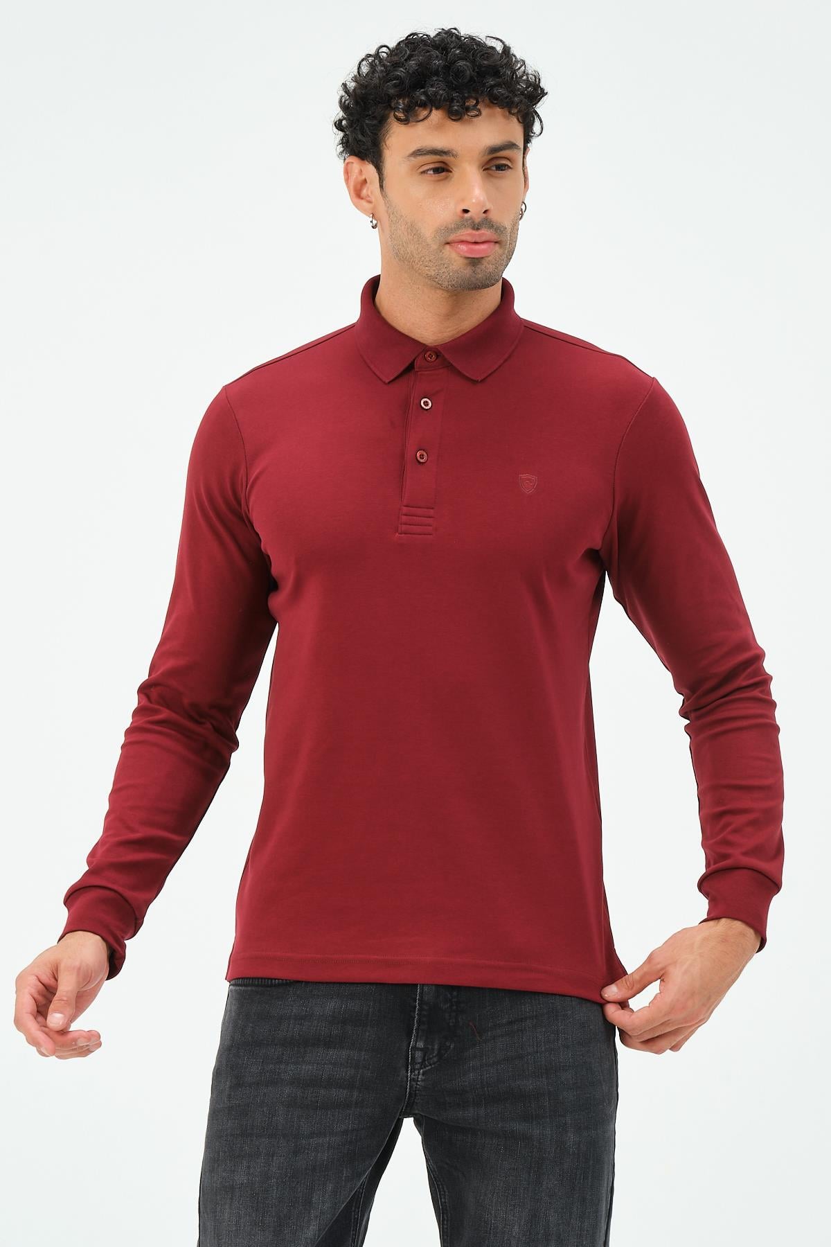 MSW Erkek Uzun Kollu İnterlok Regular Fit Bordo Polo
