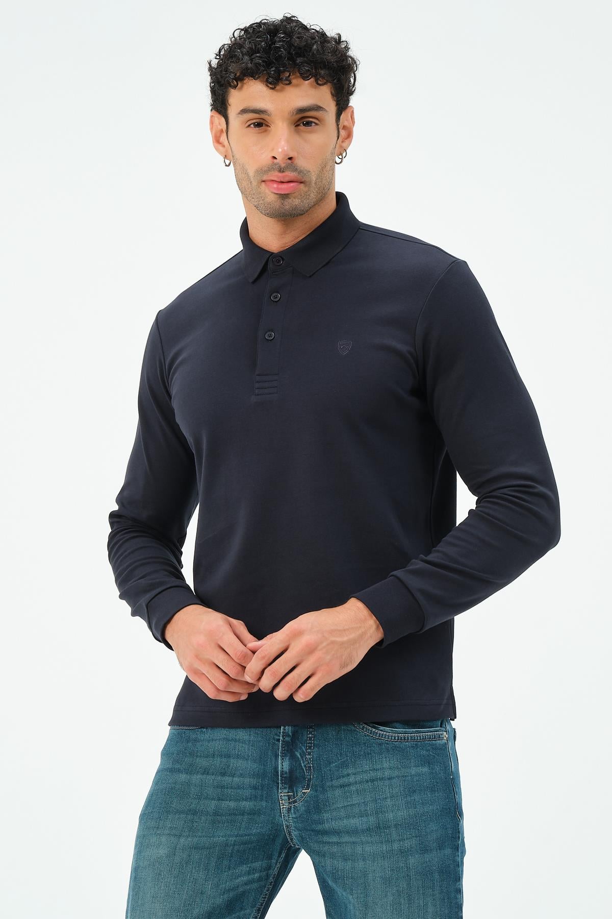 MSW Erkek Uzun Kollu İnterlok Regular Fit Lacivert Polo 