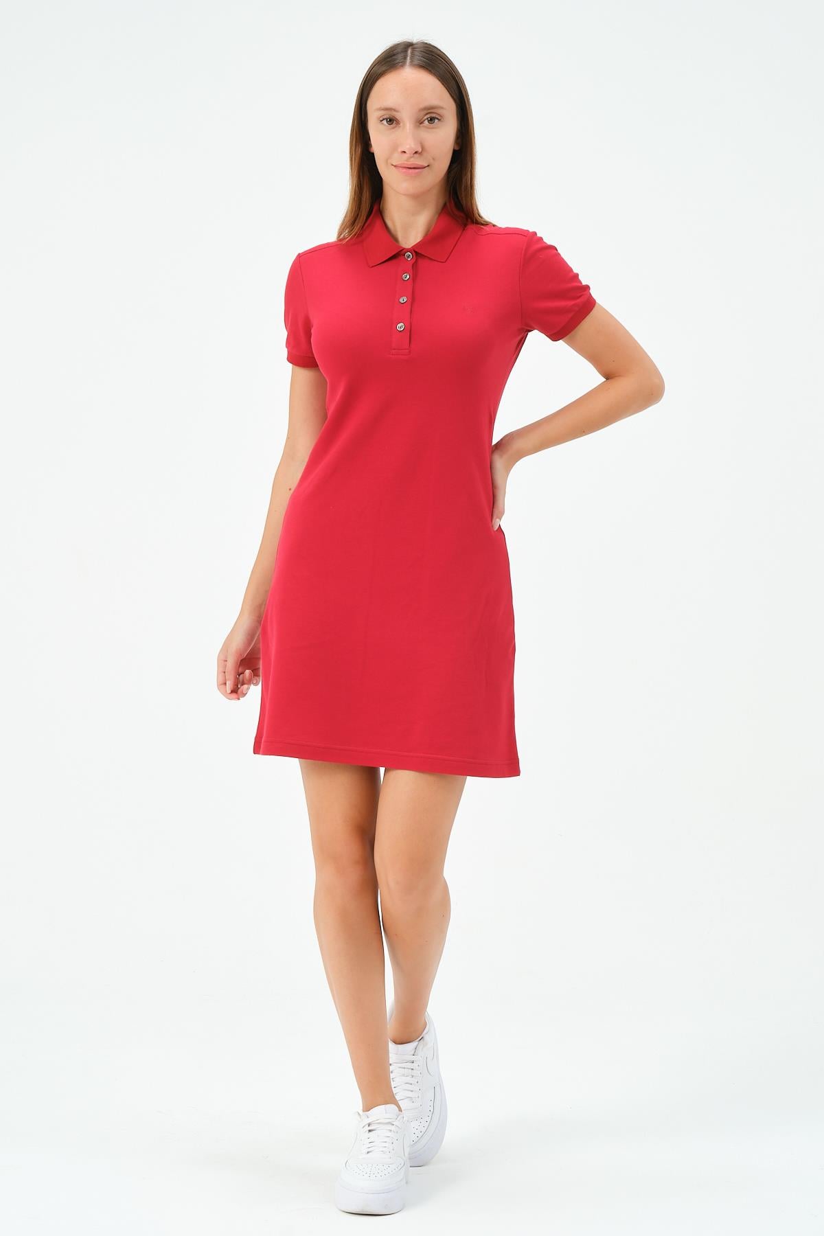MSW Kadın Regular Fit Kısa Kollu A.Bordo Polo Elbise