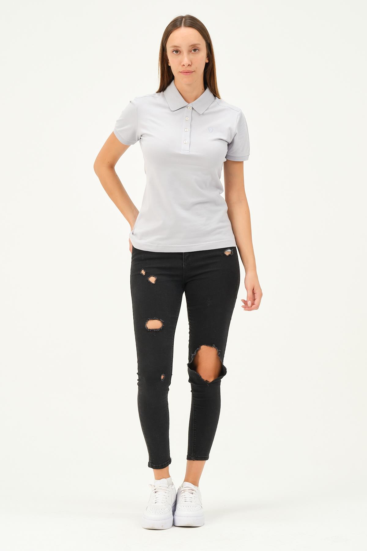 MSW Kadın Regular Fit Kısa Kollu Gri Polo