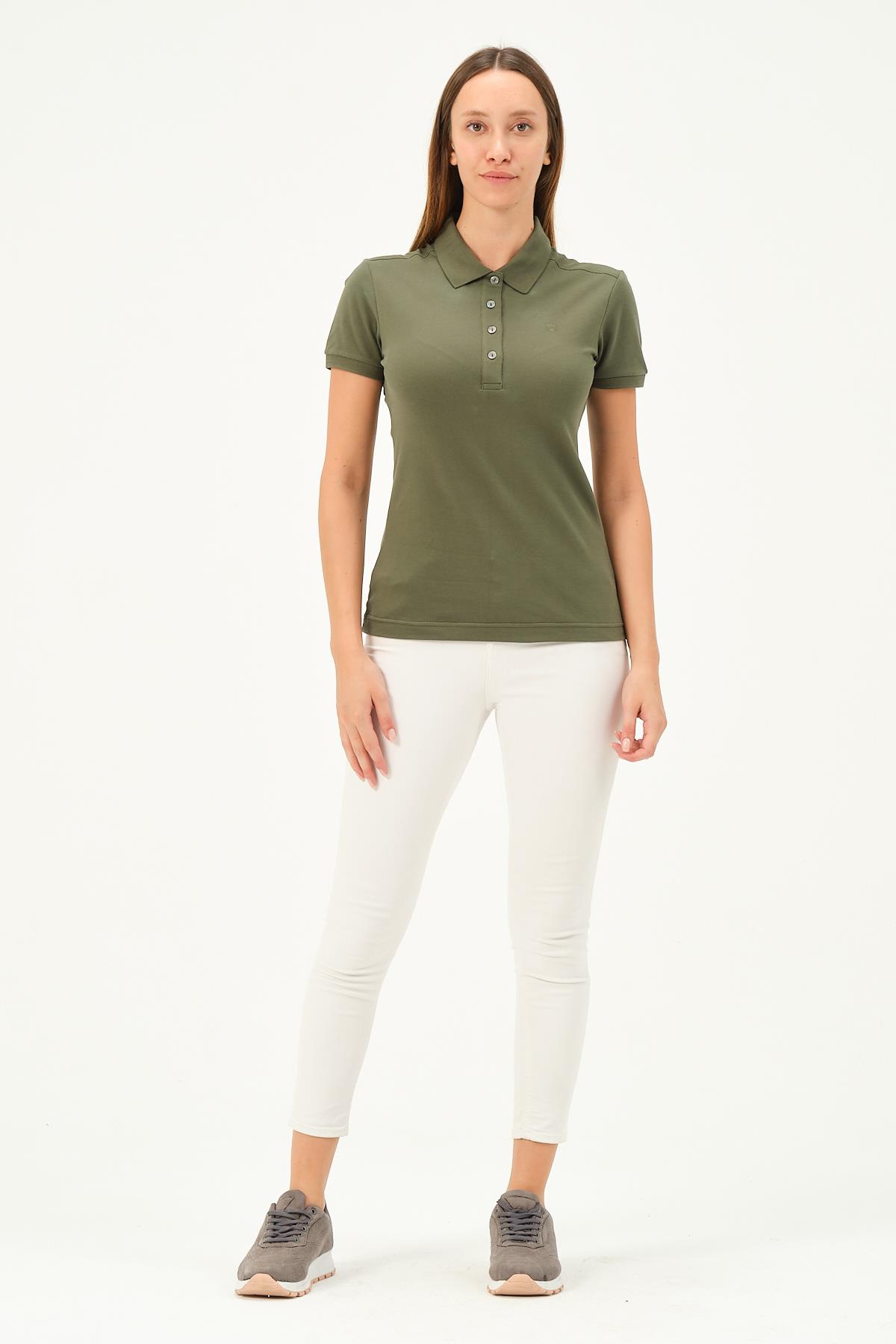 MSW Kadın Regular Fit Kısa Kollu Haki Polo