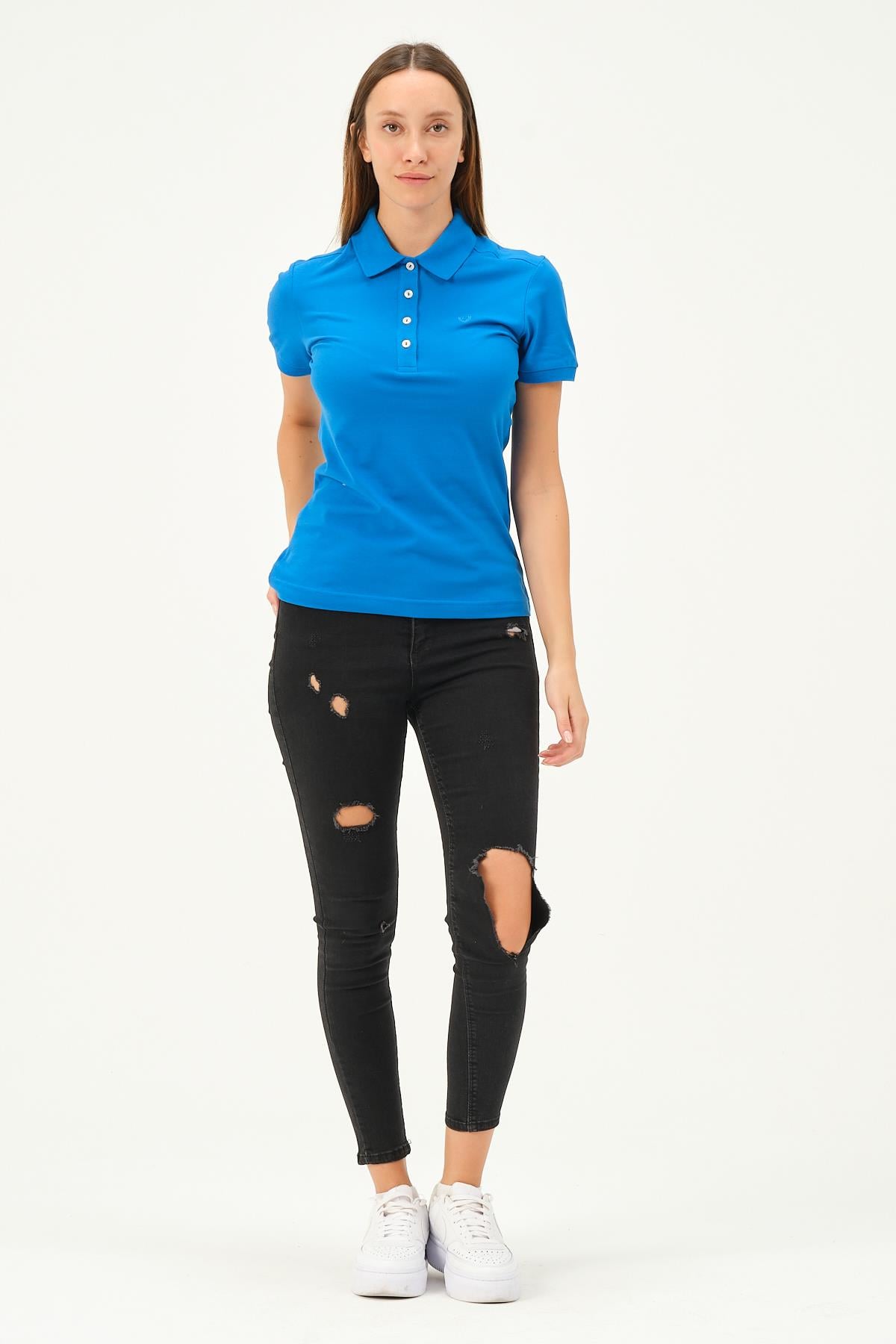 MSW Kadın Regular Fit Kısa Kollu Kobalt Mavi Polo