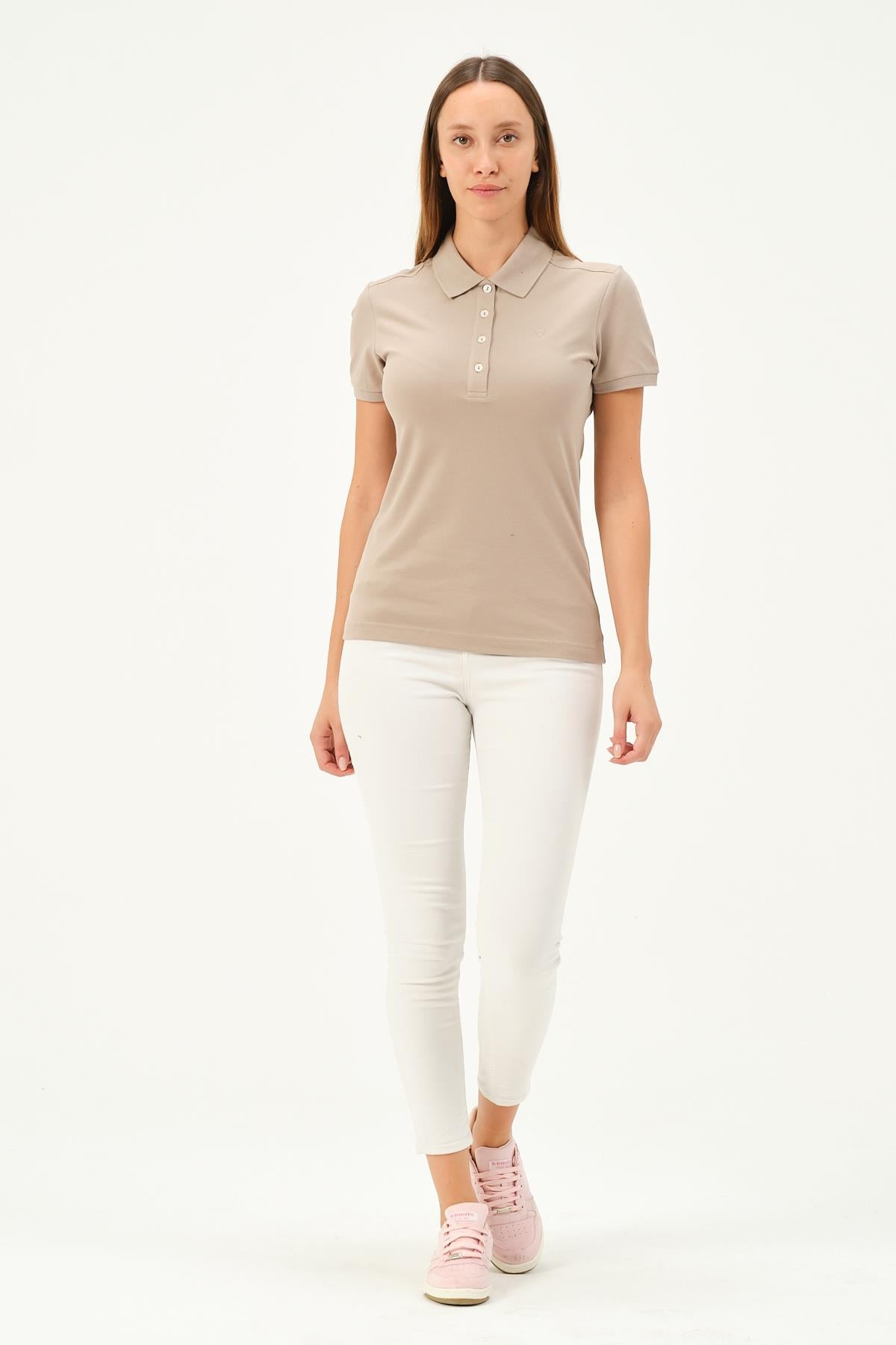 MSW Kadın Regular Fit Kısa Kollu Vizon Polo