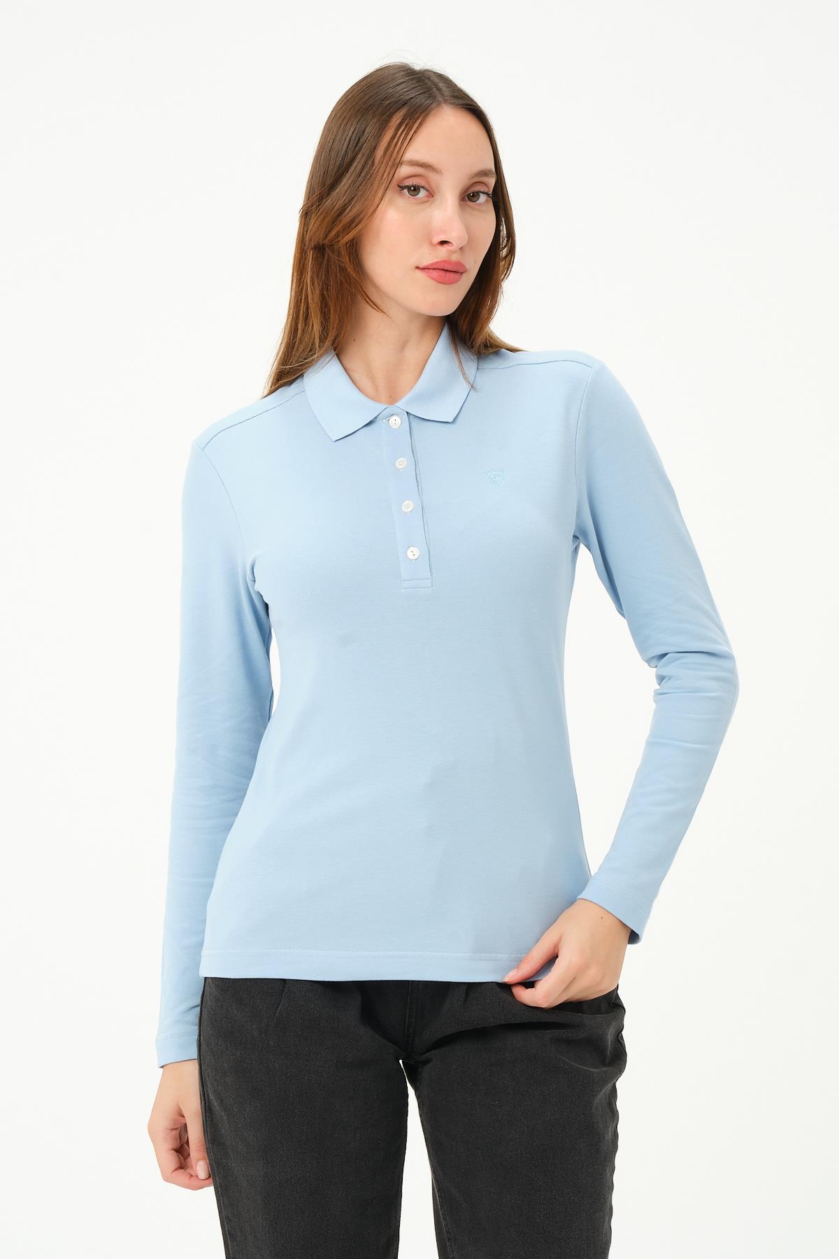 MSW Kadın Regular Fit Uzun Kollu Açık Mavi Polo