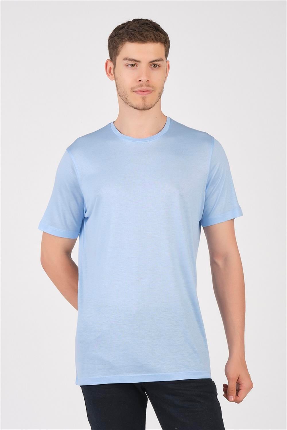 MSW Tencel Erkek Regular Fit Mavi Bisiklet Yaka T-shirt