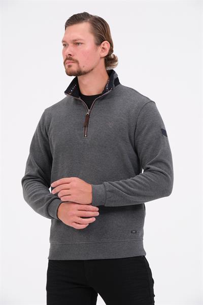 MSW Erkek Fermuarlı Süetli Regular Fit Gri Sweatshirt