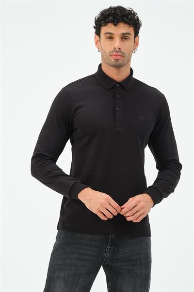 MSW Erkek Uzun Kollu İnterlok Regular Fit Siyah Polo 