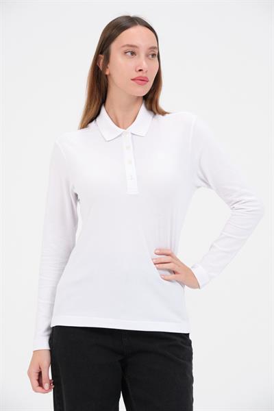 MSW Kadın Regular Fit Uzun Kollu Beyaz Polo