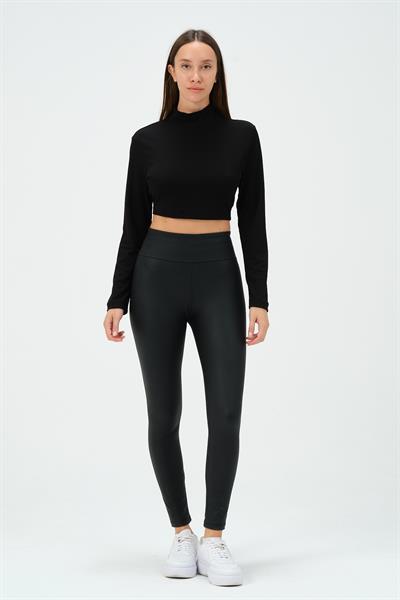 MSW Kadın Regular Fit Uzun Kollu Sırt Bağlamalı Siyah Crop Bluz