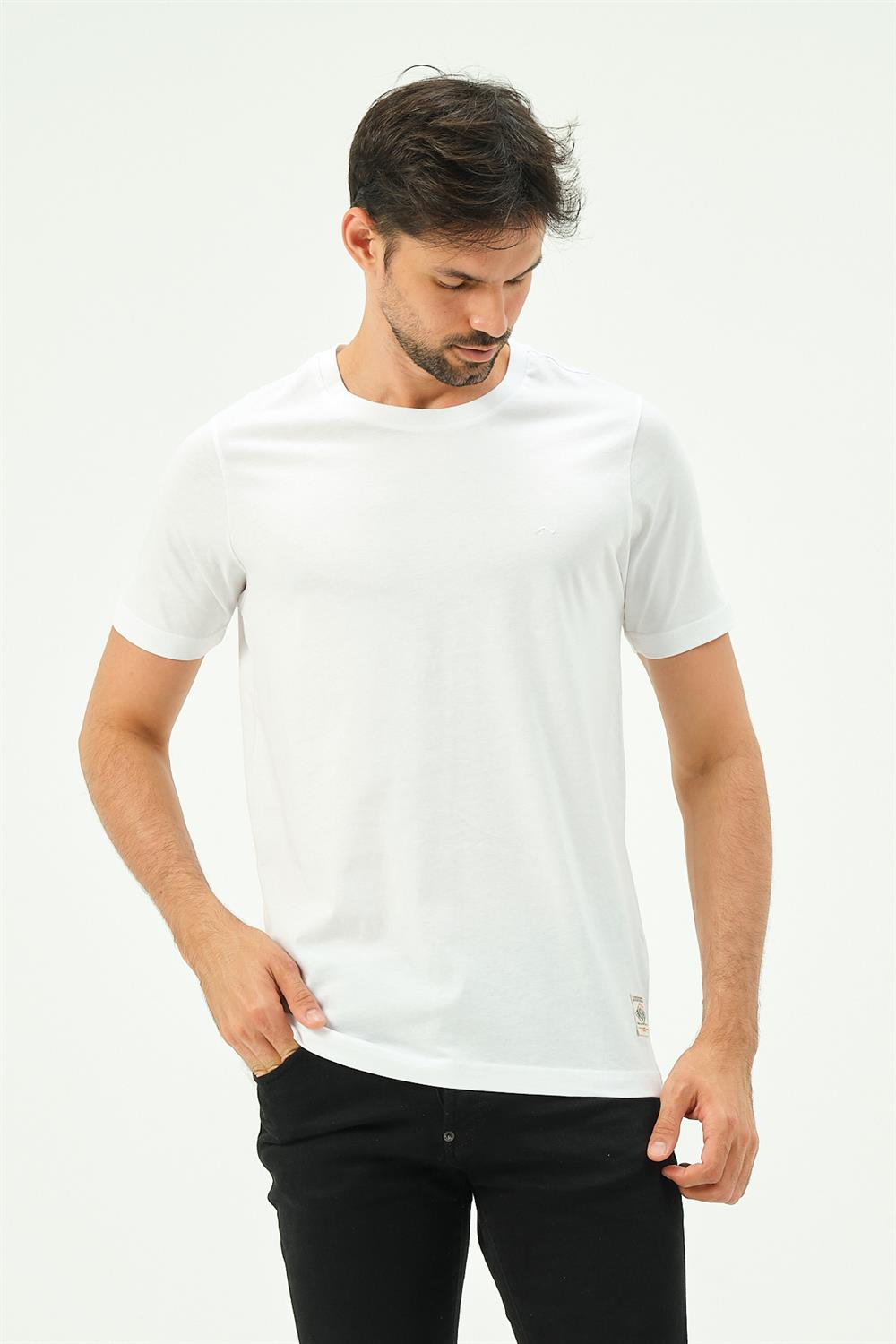 MSW Baskılı Regular Fit Erkek Beyaz Bisiklet Yaka T-shirt