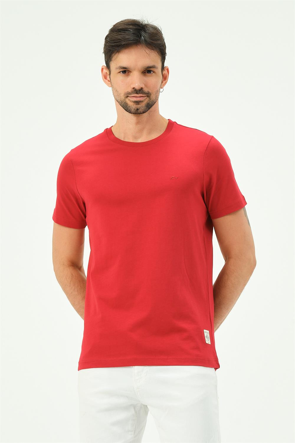 MSW Baskılı Regular Fit Erkek Kırmızı Bisiklet Yaka T-shirt