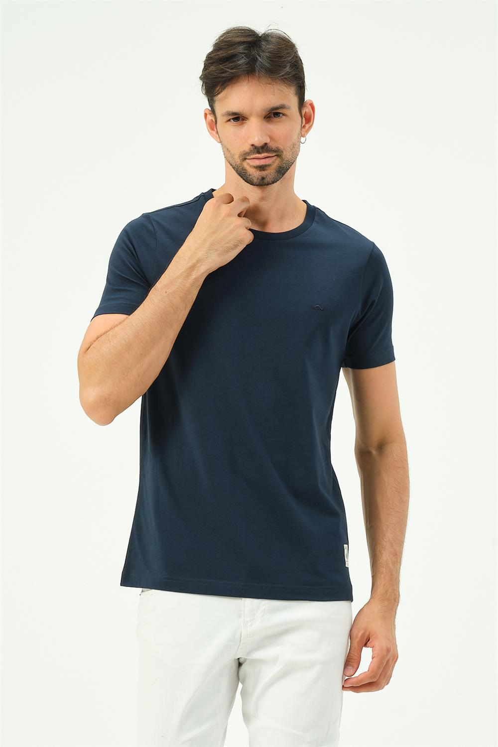 MSW Baskılı Regular Fit Erkek Lacivert Bisiklet Yaka T-shirt